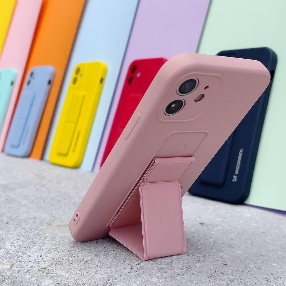 Silikonfodral med stativ för iPhone 12 Pro Max Kickstand Fodral, grå