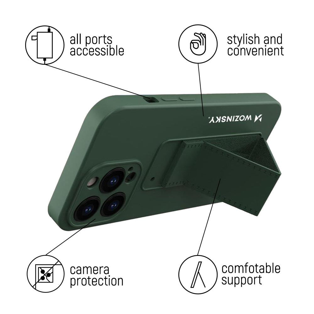 Silikonfodral med stativ för iPhone 12 Pro Max Kickstand Fodral, grå