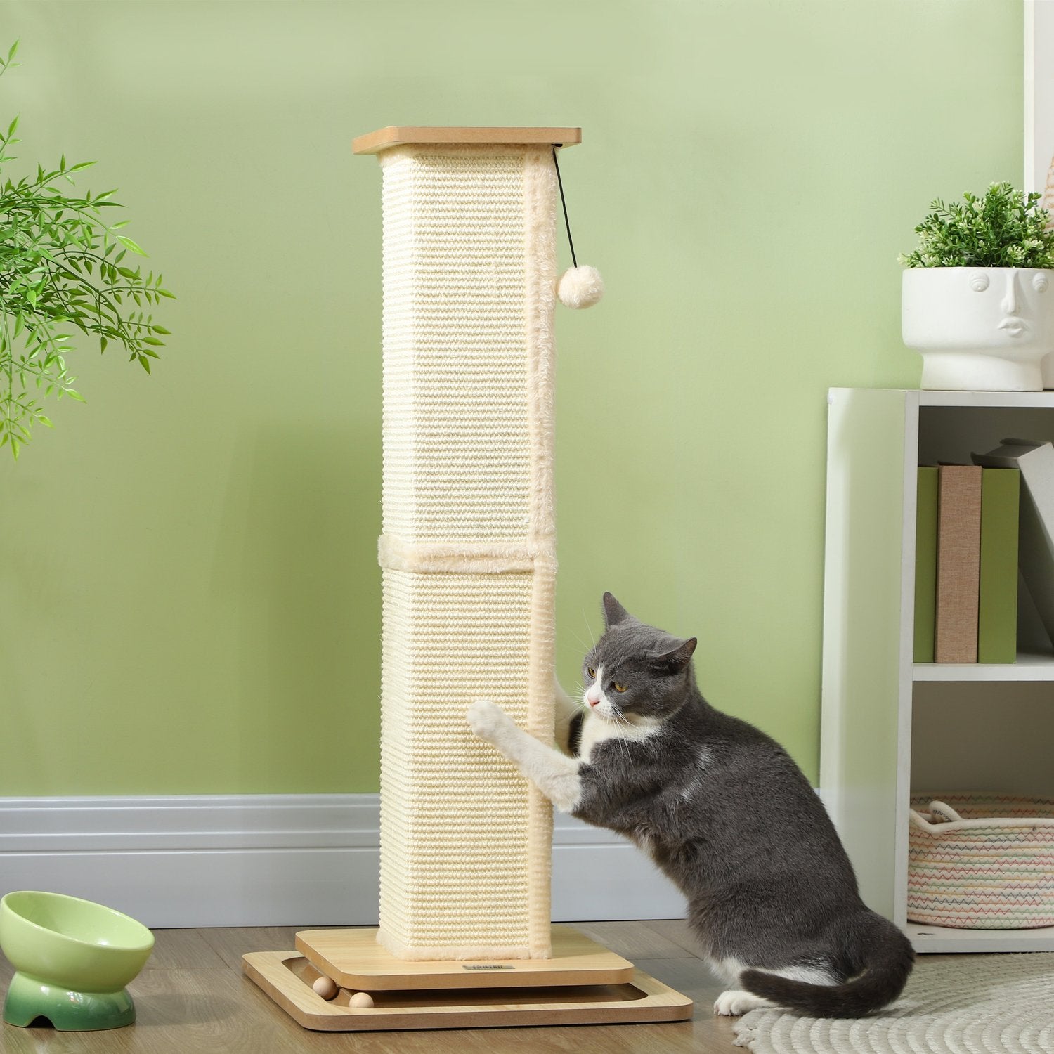 Sisal Cat Scratching Post, 87cm med Play Ball, Ek