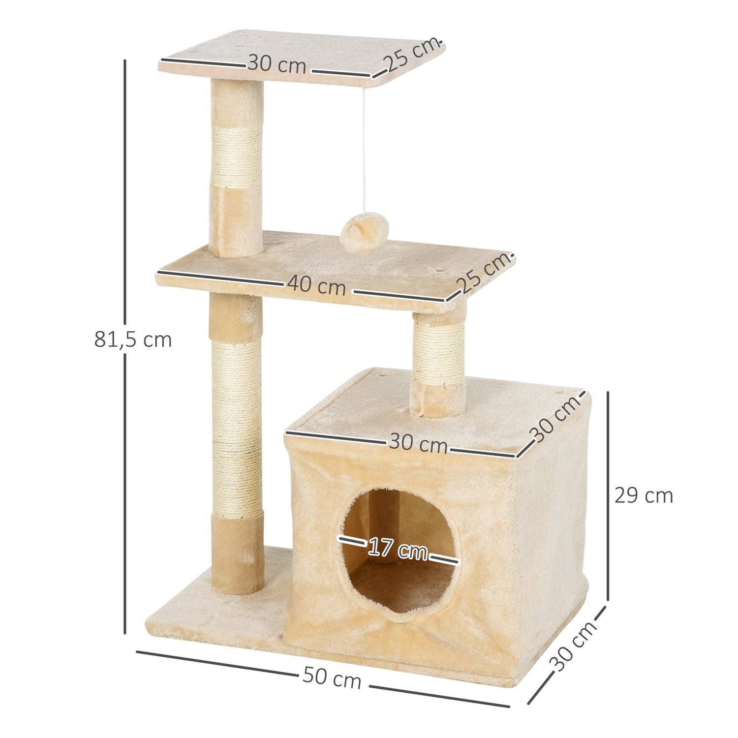 Sisal Cat skrapstolpe, mjuk plysch, stabil, 50x30x80 cm