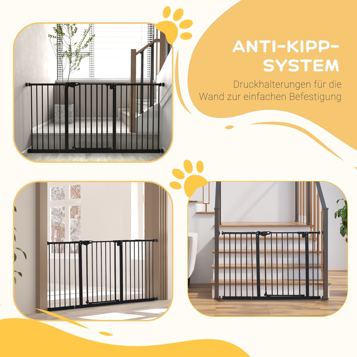 Säkerhetsgrind för husdjur – metall & plast, ingen borr, 136,3x76,2 cm