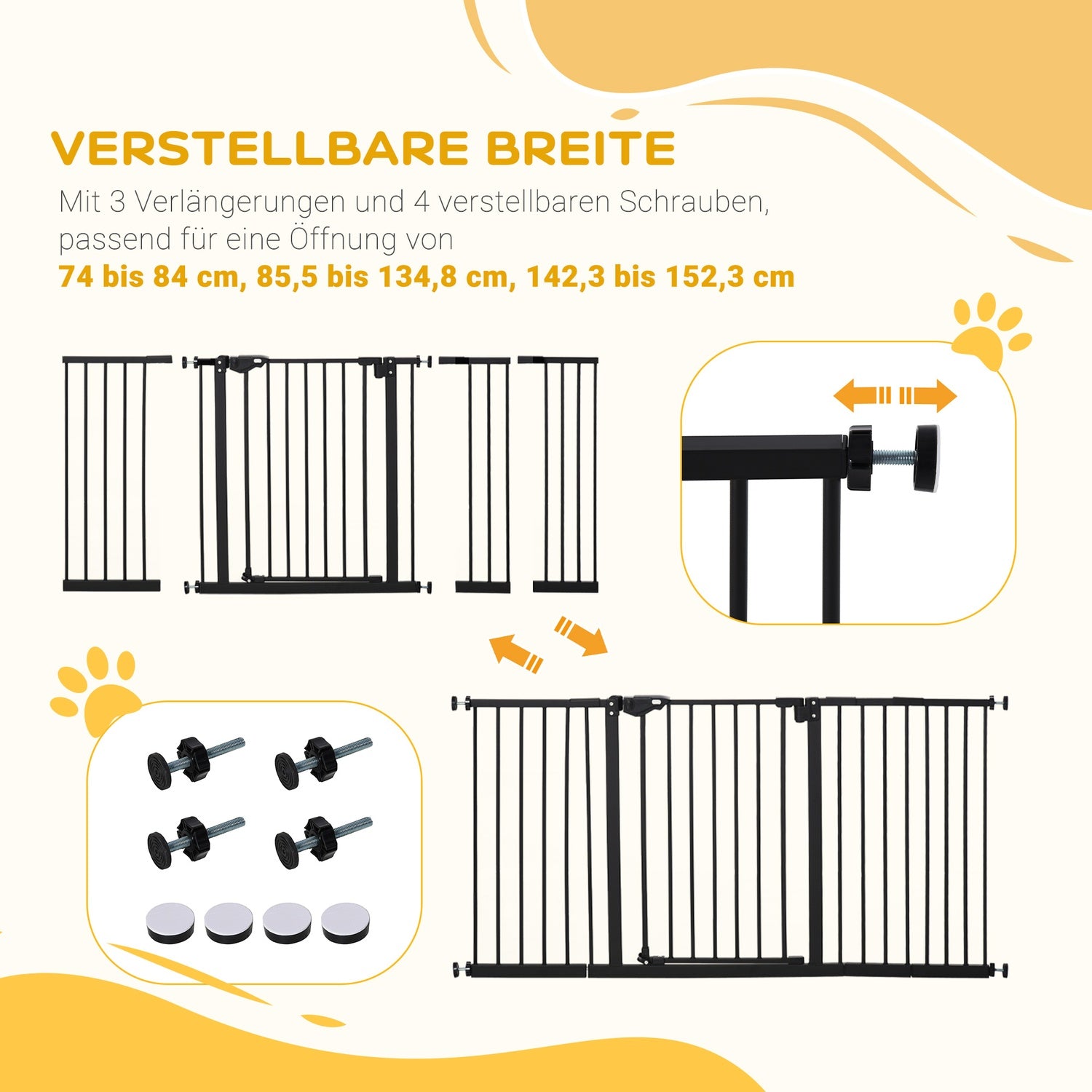 Säkerhetsgrind för husdjur – metall & plast, ingen borr, 136,3x76,2 cm