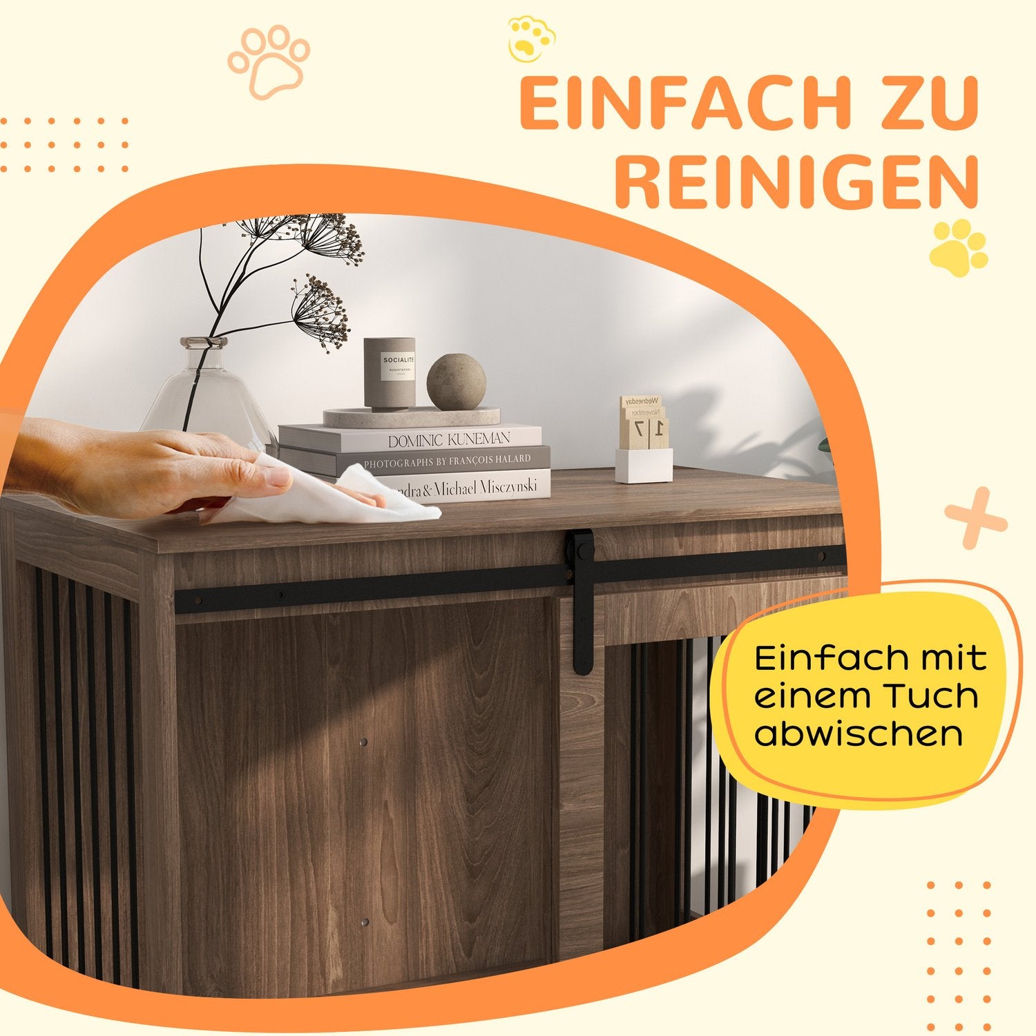 Skjutdörrshundbur – trälook, låsning, stor 30 kg