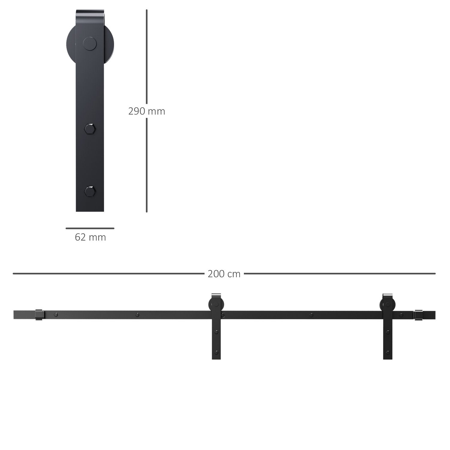 Skjutdörrssystem Löparbana Komplett Set Med Skruvar, Skjutdörrsbeslagssats, Kolstål, Svart, 200X40X0,6Cm