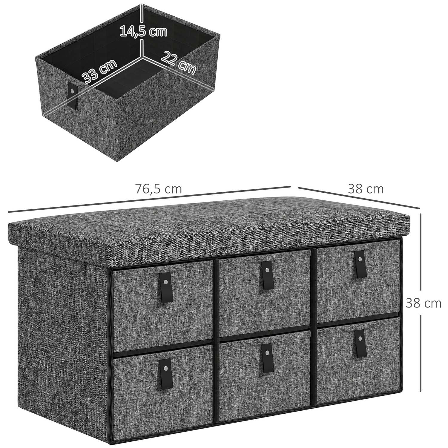Skobänk för hall, mörkgrå, 6-pars förvaring