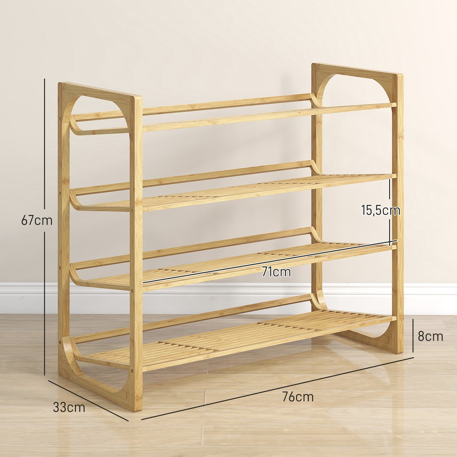Skoställ i bambu, 4 våningar, rymmer 12 par, naturligt