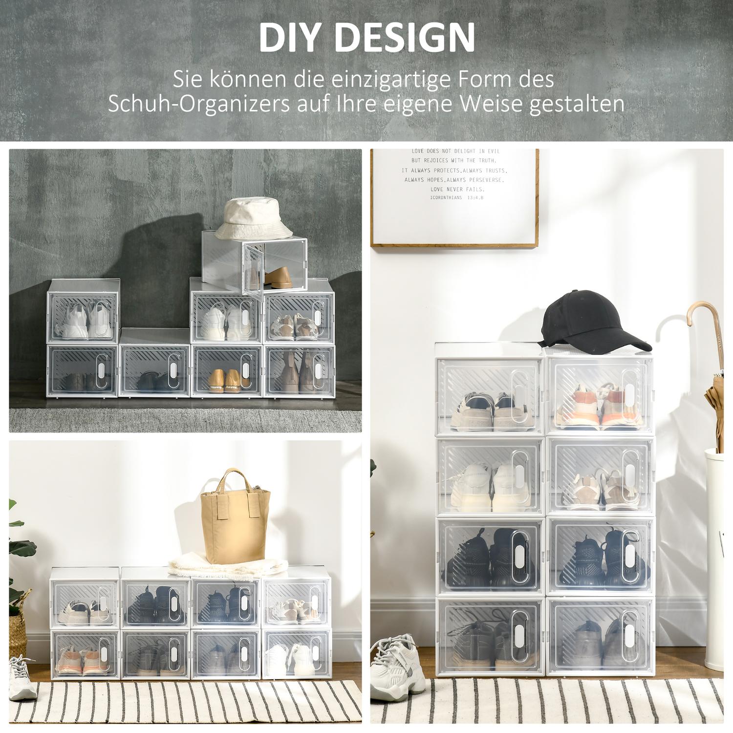 Skoställ i genomskinlig plast – rektangulär hylla med 8 fack