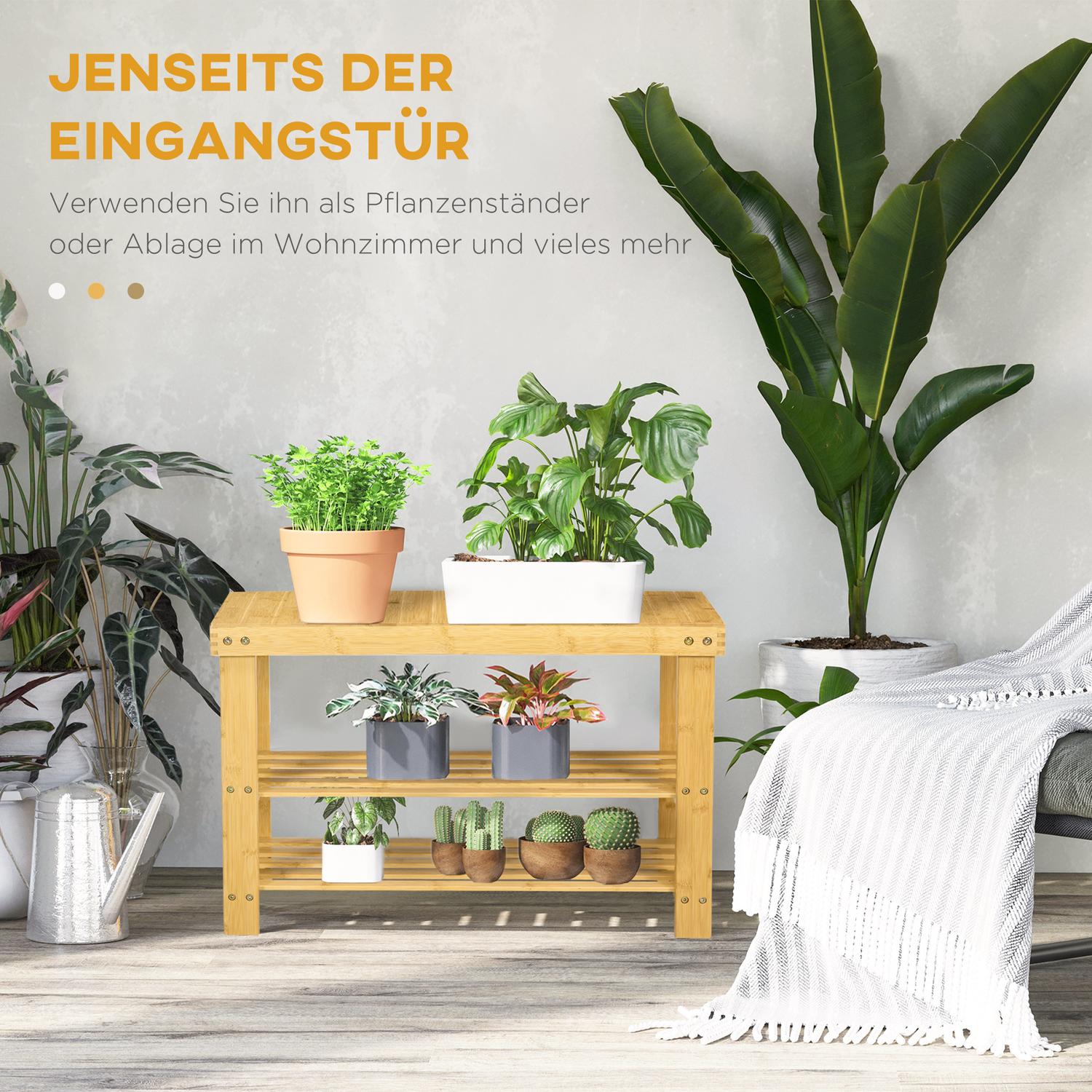 Skoställsbänk i bambu – 3-vånings, passar 6 par, naturlig