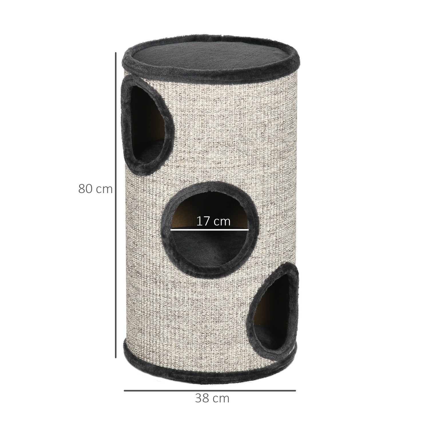 Cat Scratching Barrel med 3 sisal- och plyschgrottor, grå