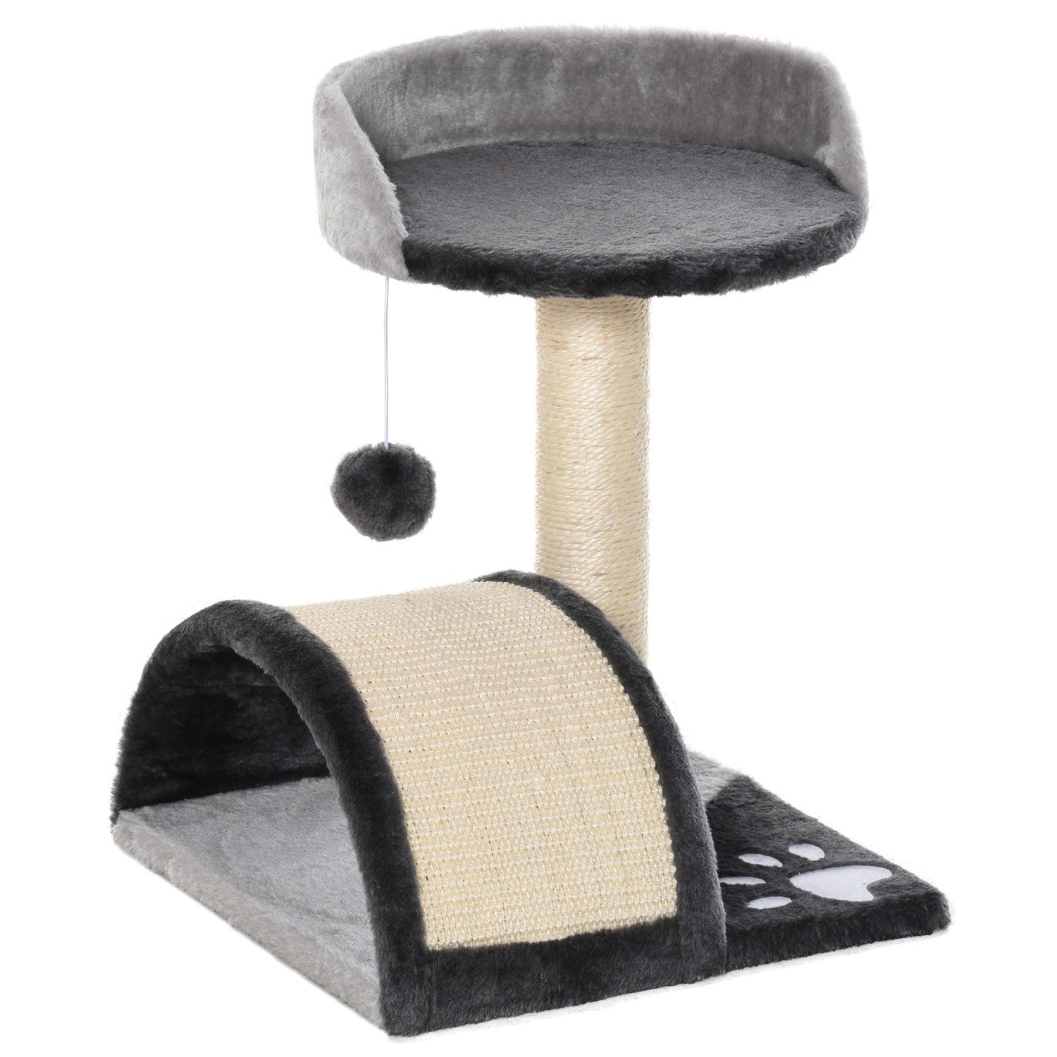 Grå kattträd med sisalstänger & lekbollar - 35,5x37x46cm