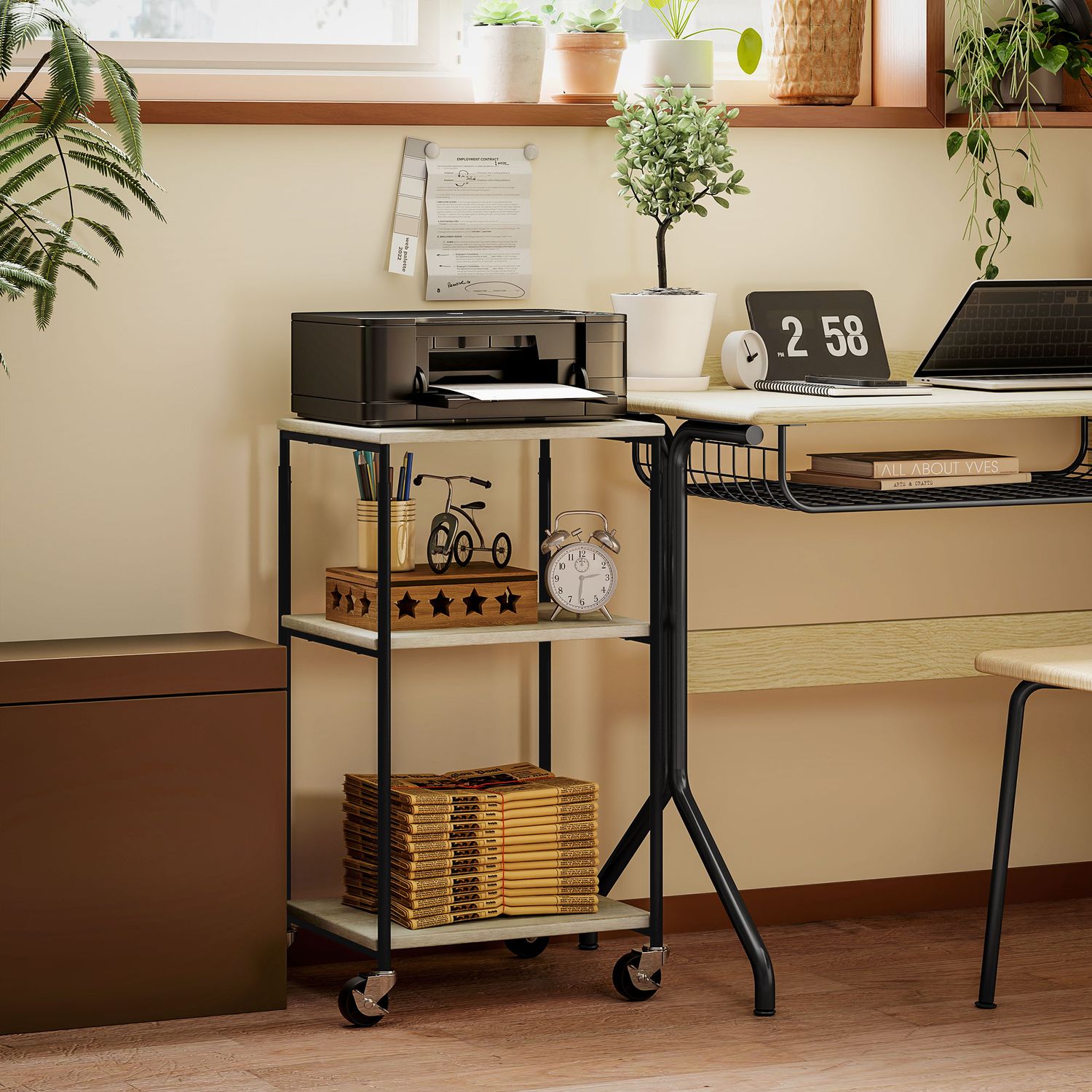 Skrivarvagn i stål – 3-nivå stativ, rymmer 12 kg