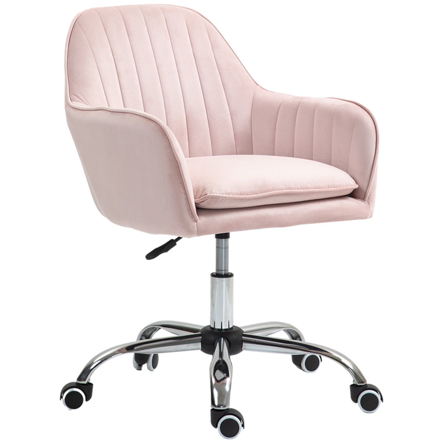 Pink Velvet Office Chair – Justerbar vridbar med armstöd