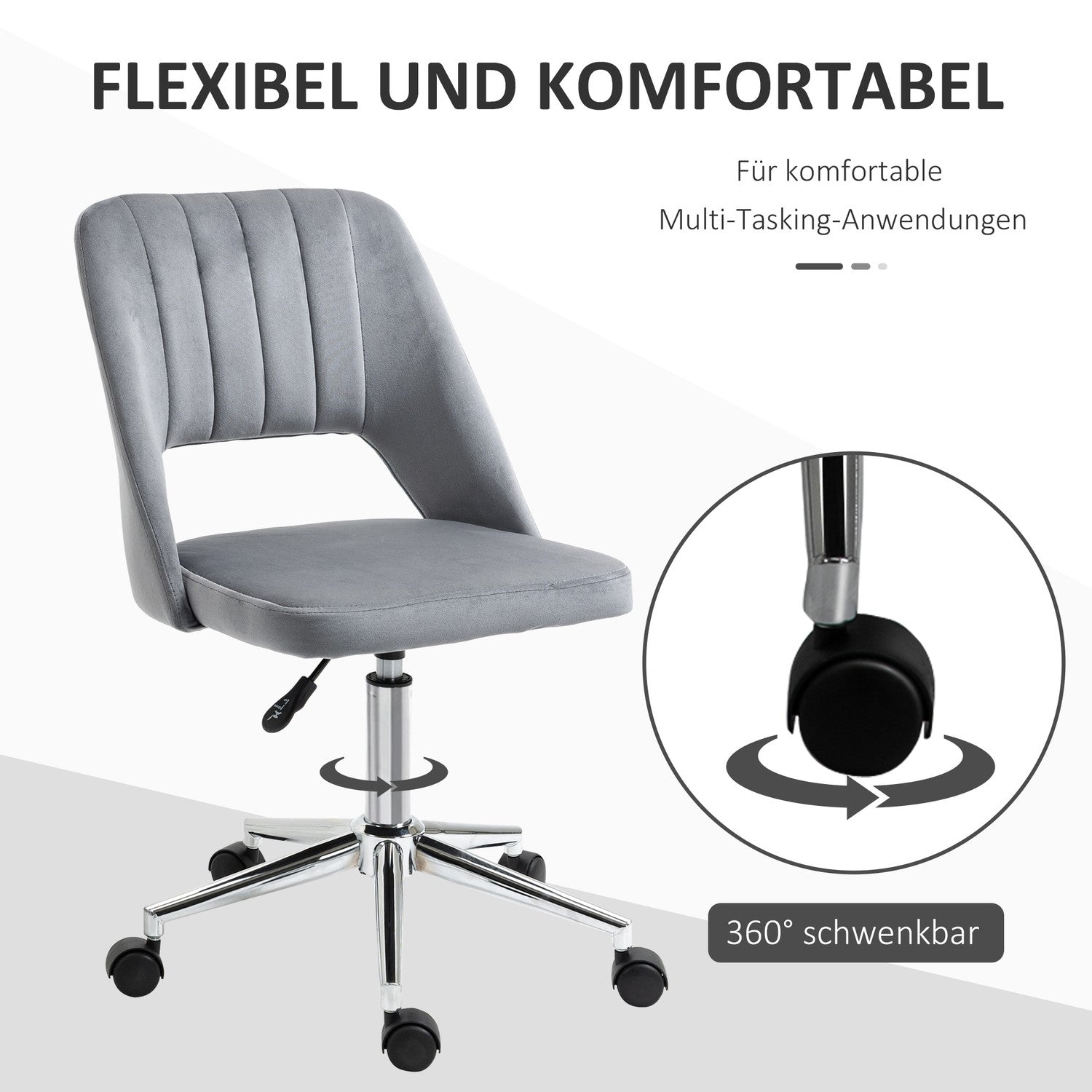 Ergonomisk roterande skrivbordsstol i sammetslook, mörkgrå