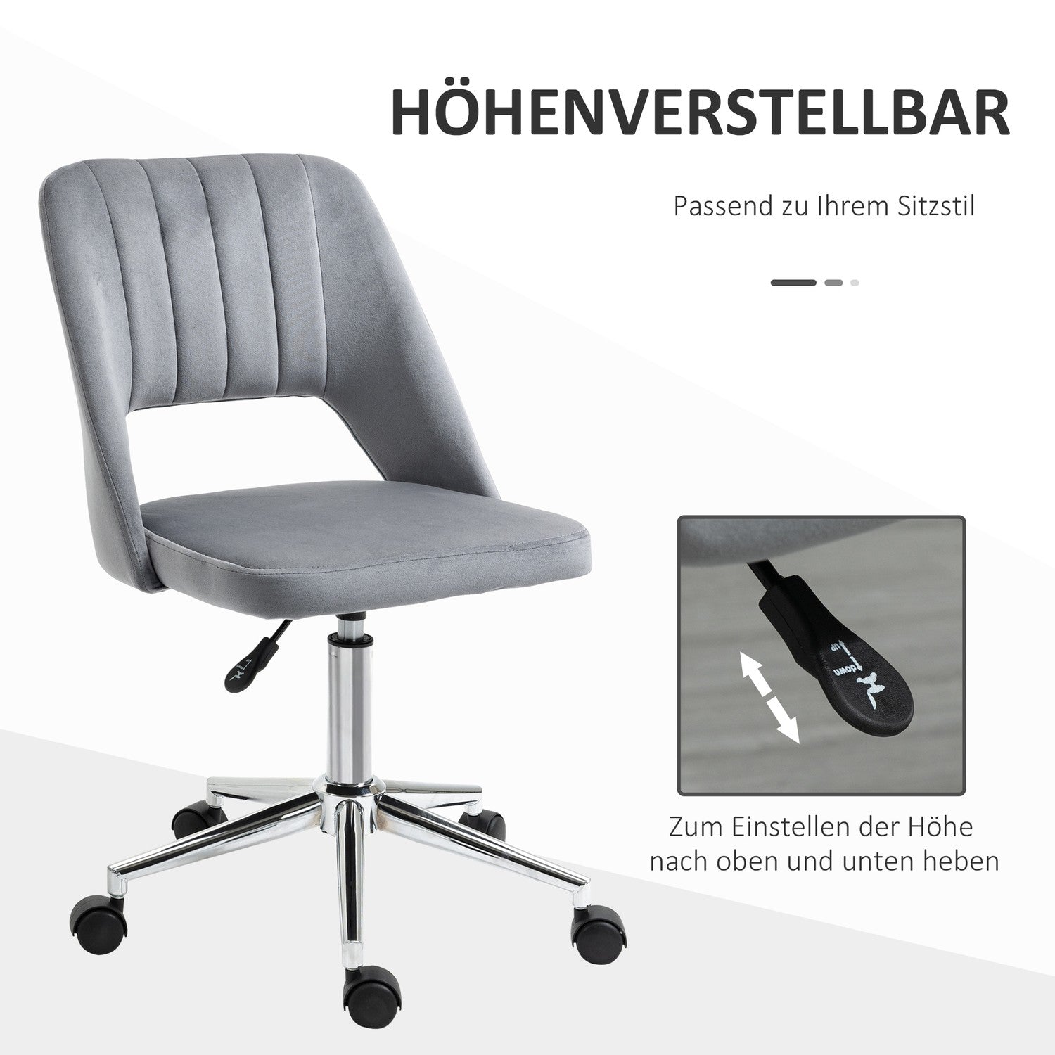 Ergonomisk roterande skrivbordsstol i sammetslook, mörkgrå