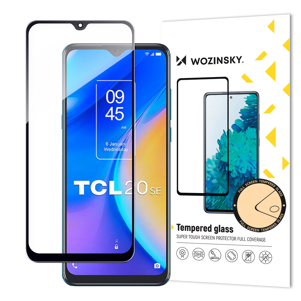 Slitstarkt 9H härdat glas för hela TCL 20 SE-skärmen med Case Friendly ram, svart