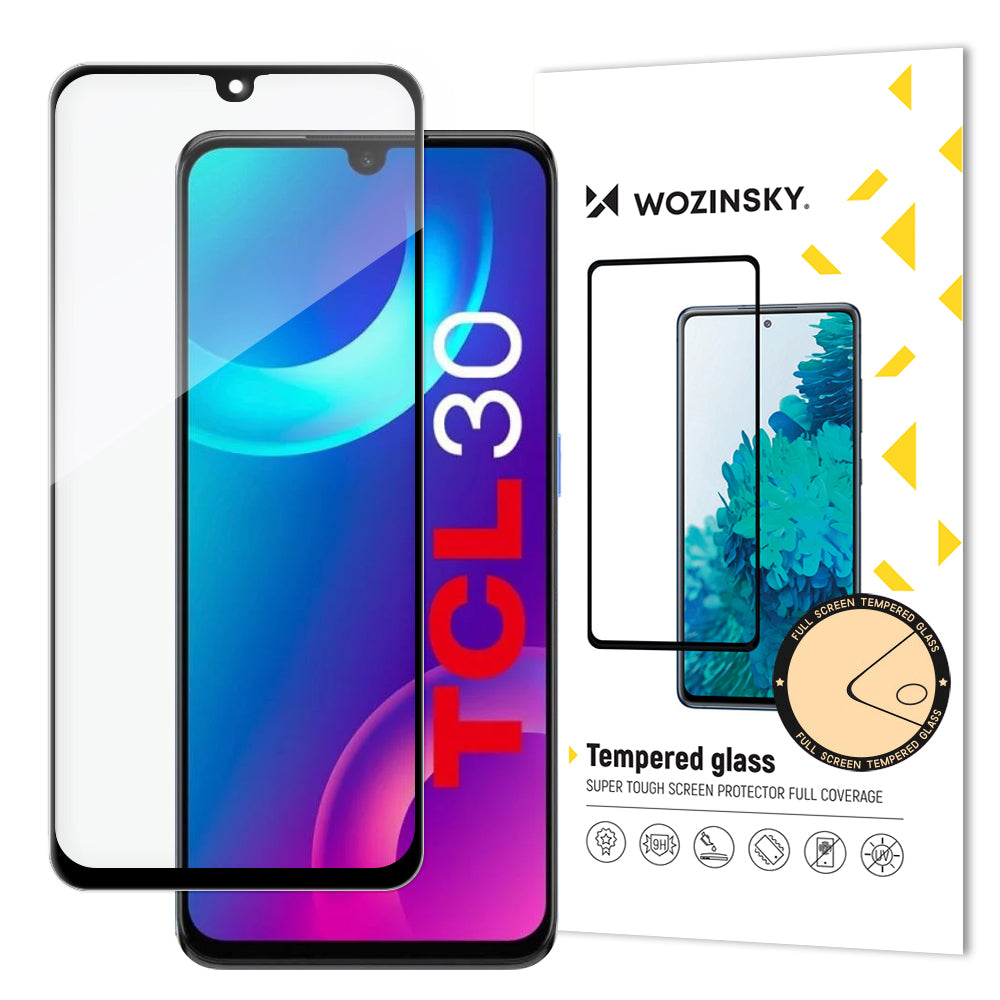 Slitstarkt 9H härdat glas för hela TCL 30-skärmen med Case Friendly ram, svart