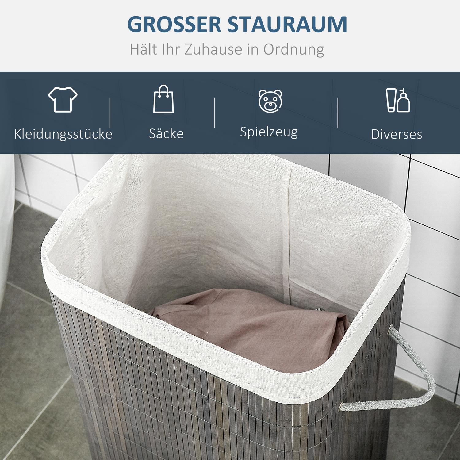 Smal 83L bambu tvättkorg med lock, avtagbar påse