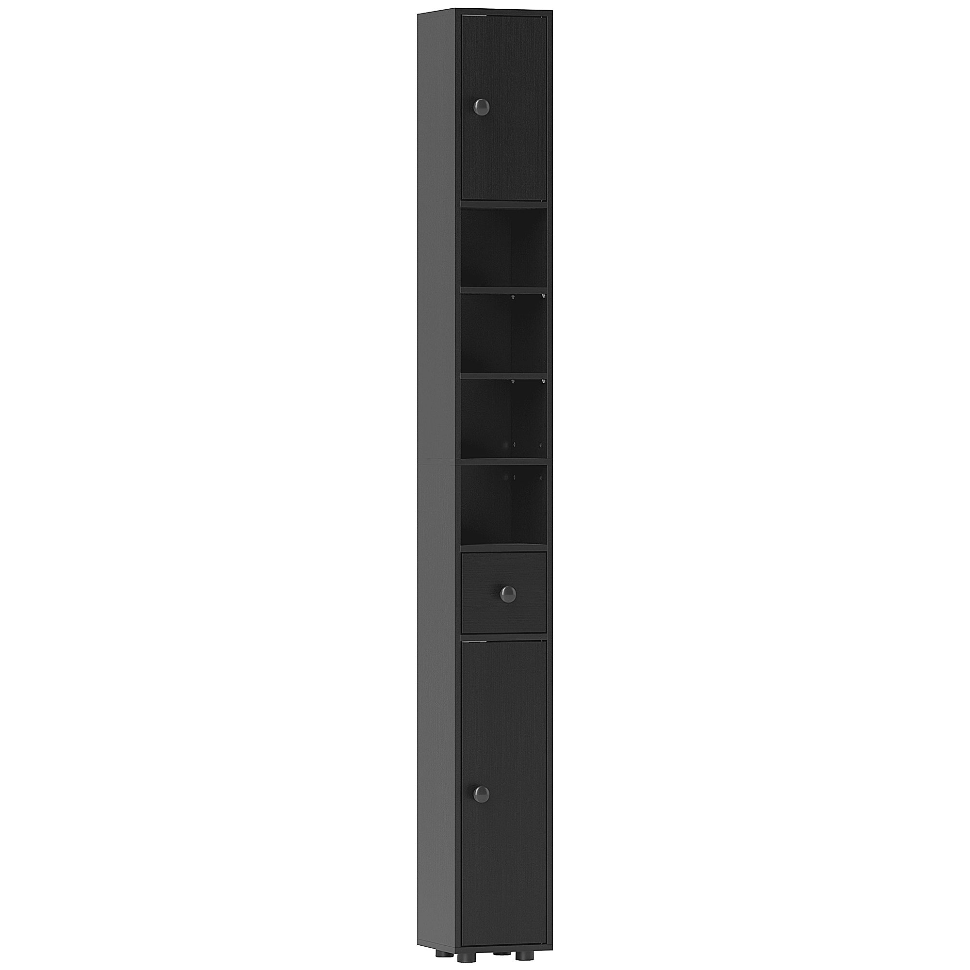 Smalle badkamerkast, 180 cm hoog, zwart