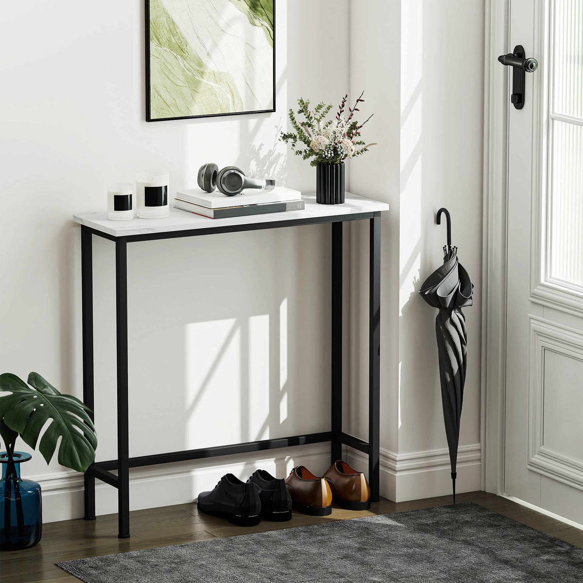 Smalle consoletafel, marmerlookblad, 24 cm diep