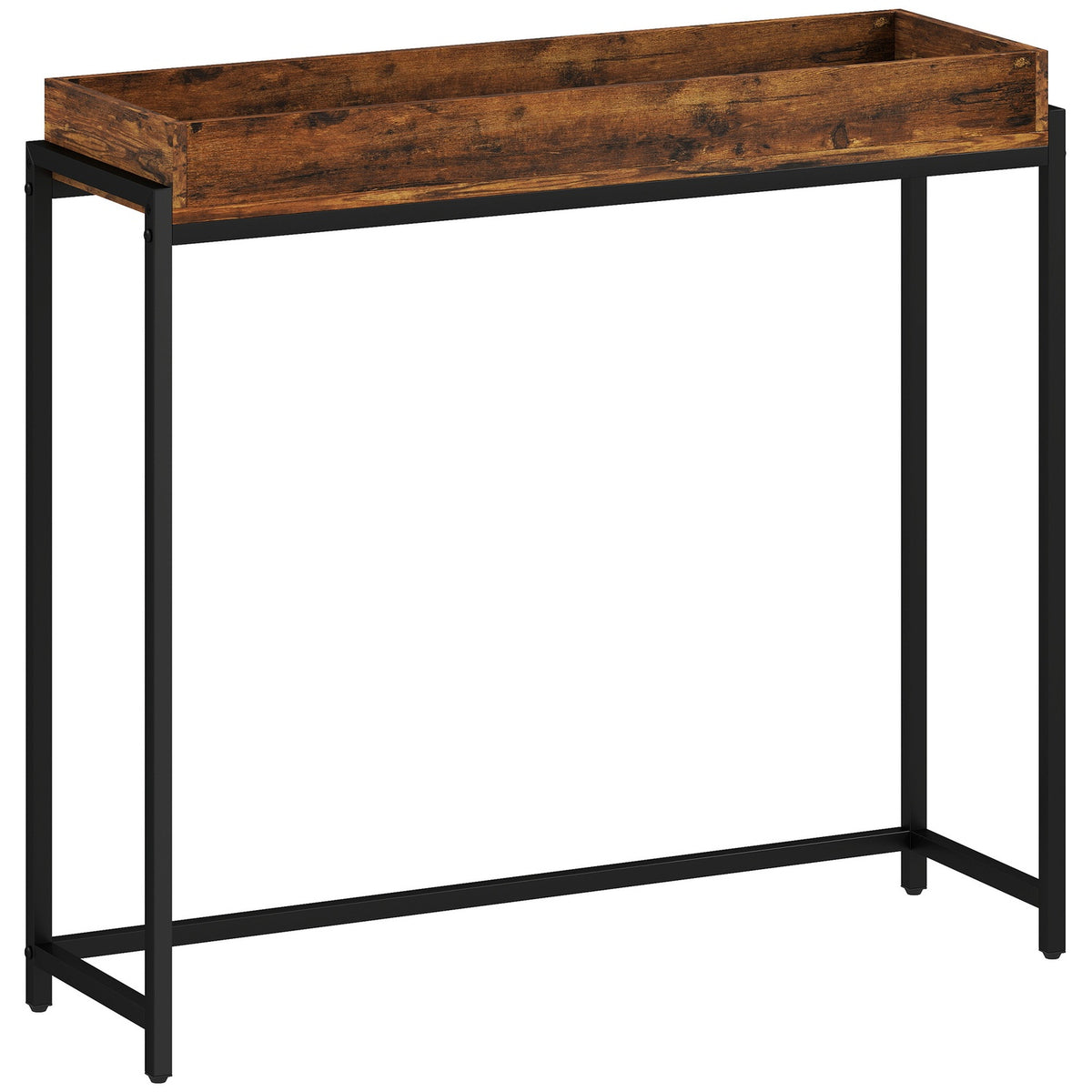 Smalle consoletafel, metaal en spaanplaat, rustiek bruin