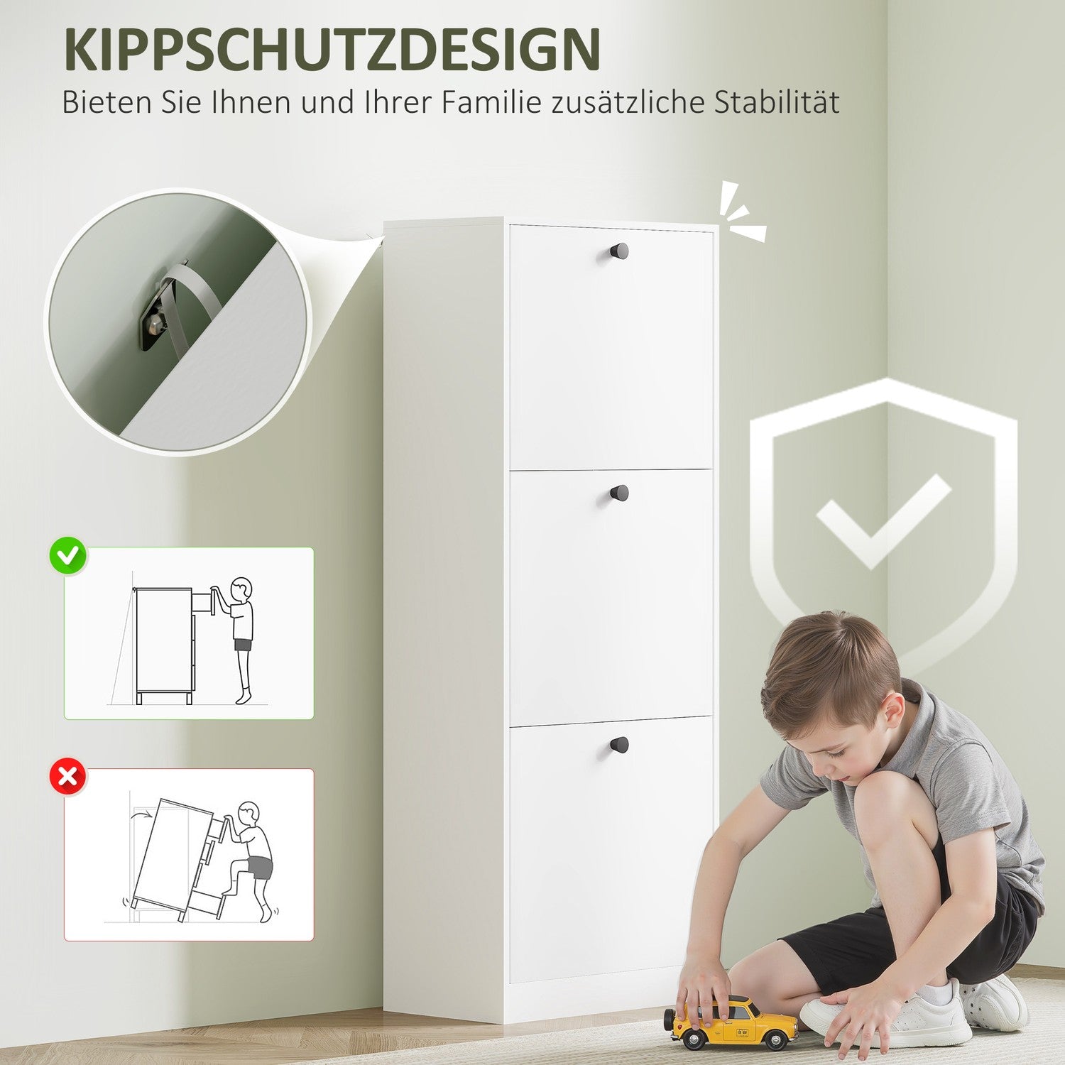 Smalt vitt skoskåp – justerbara avdelare, rymmer 12 par