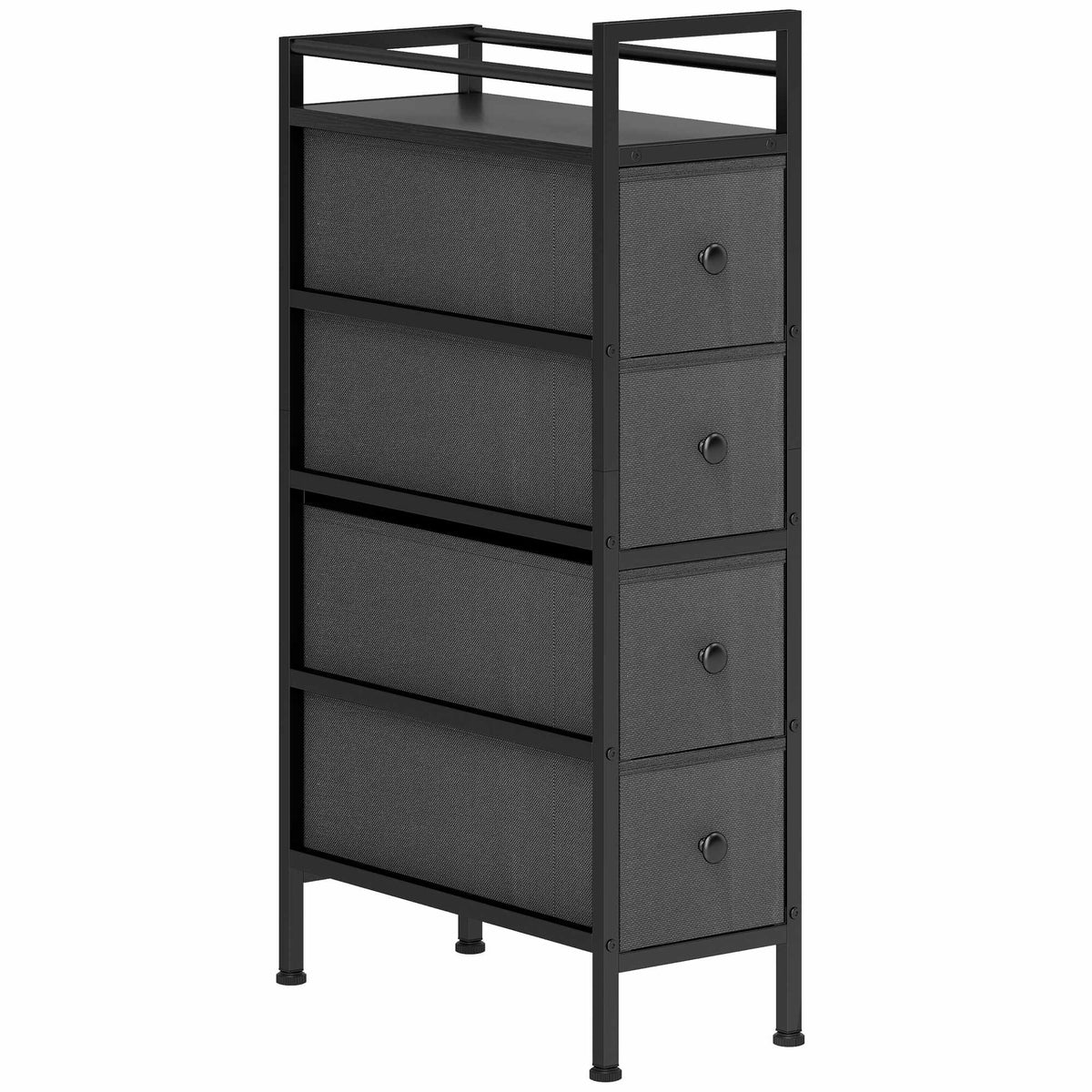 Smalle stoffen ladekast met 4 laden, zwart, 20 x 43 x 81,5 cm