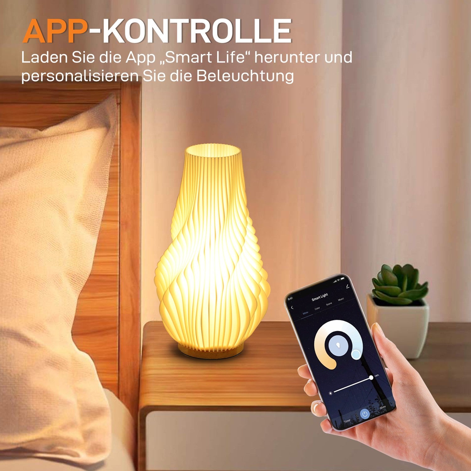 Smart LED-bordslampa – 3D-blomsterskärm, dimbar, smart kontroll