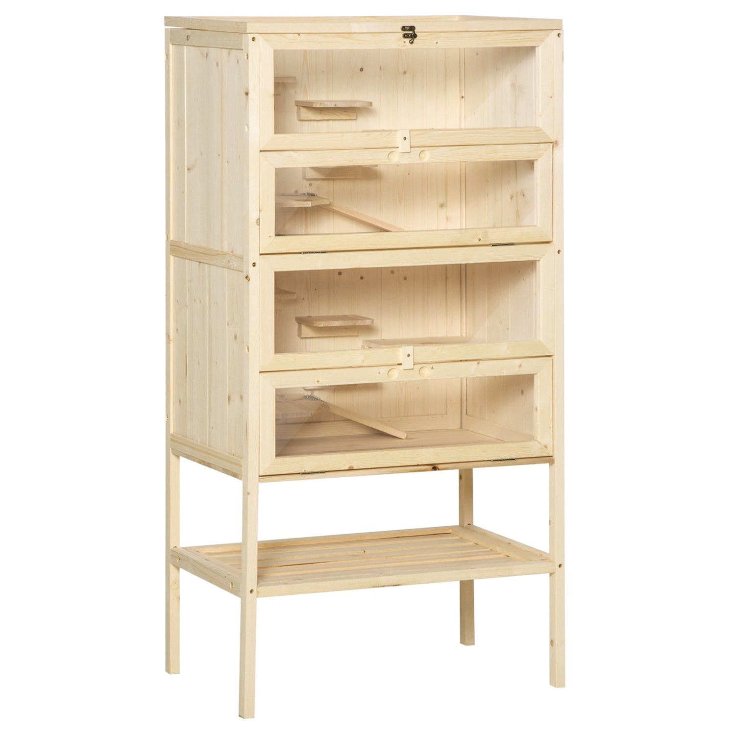 Liten djurbur med nättak; 5-nivå Wood Hutch