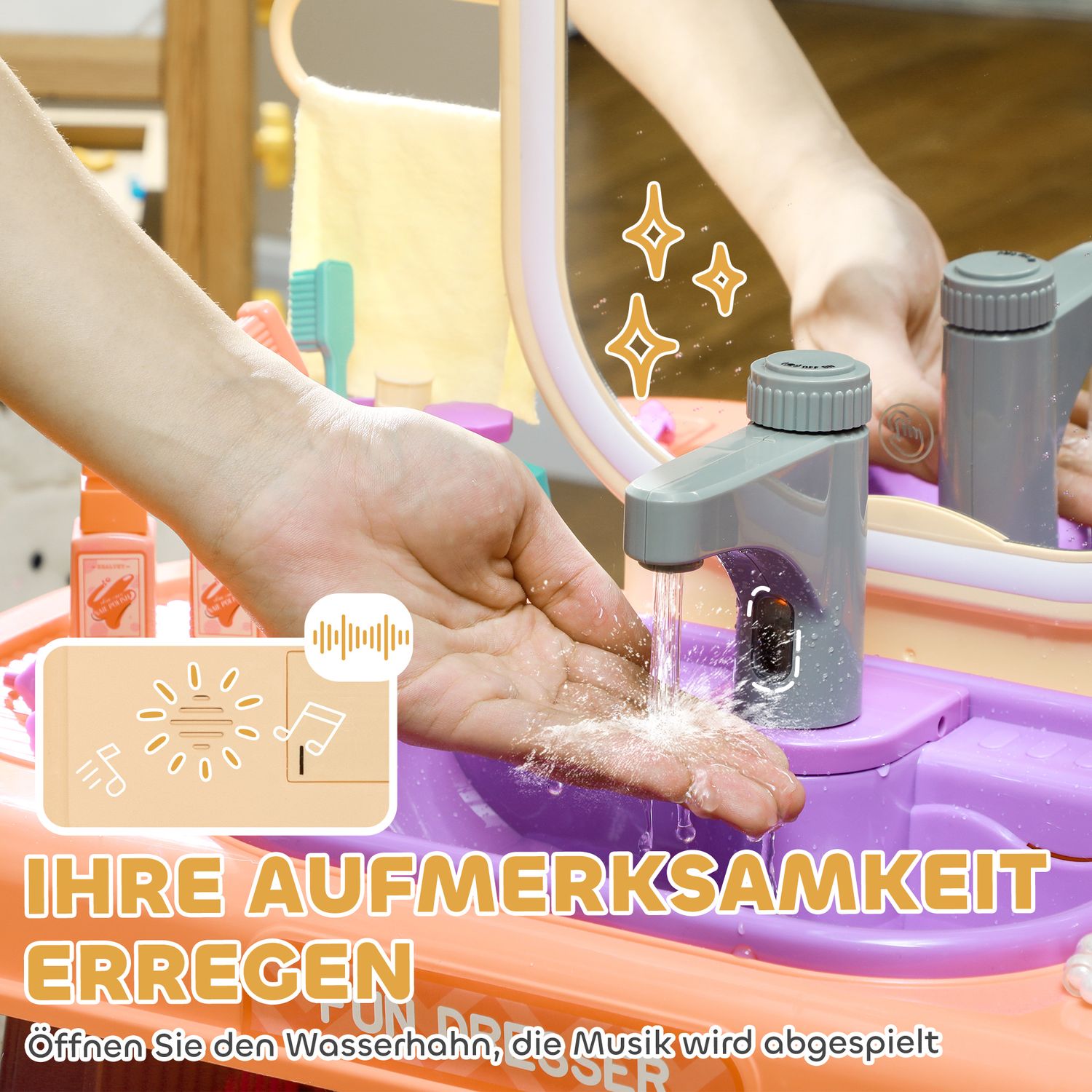 Sminkbord för barn med spegel, musik & LED-ljus