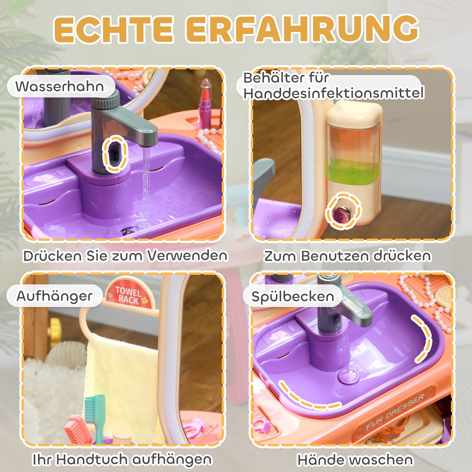 Sminkbord för barn med spegel, musik & LED-ljus