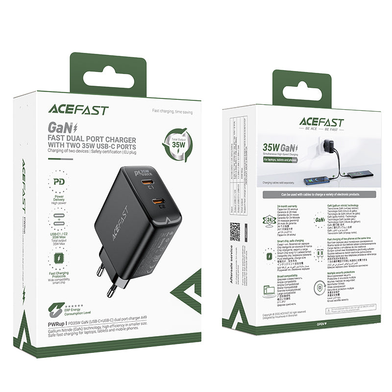 Snabb GaN 35W PD laddare 2x USB-C svart