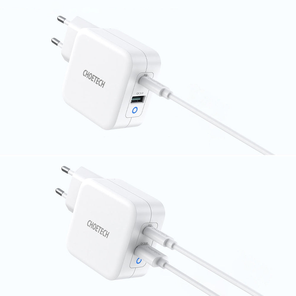 Snabb GaN USB Typ C PD-laddare USB-A QC3.0 65W 3.25A vit