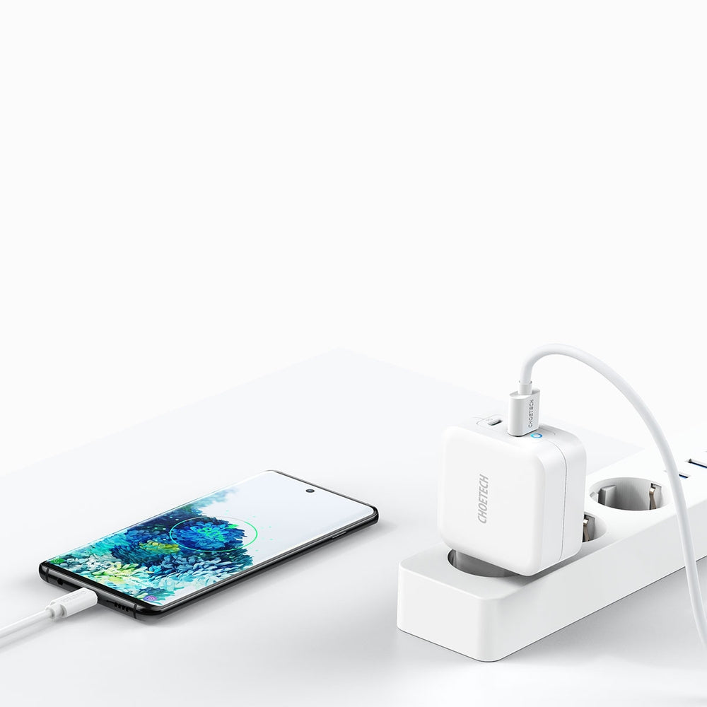 Snabb GaN USB Typ C PD-laddare USB-A QC3.0 65W 3.25A vit