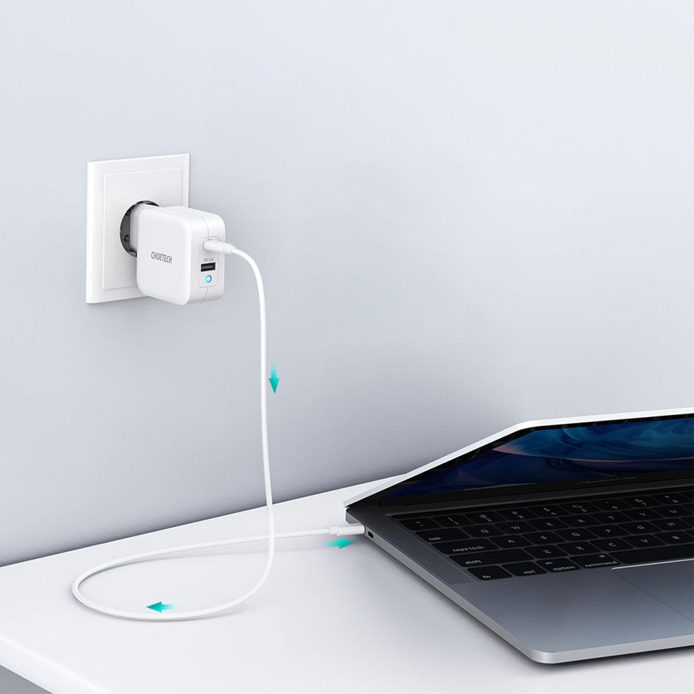 Snabb GaN USB Typ C PD-laddare USB-A QC3.0 65W 3.25A vit