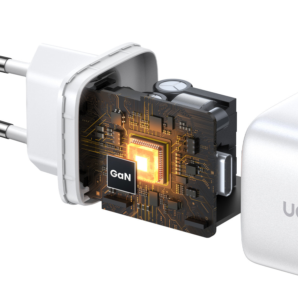 Snabb GaN laddare 2x USB-C 45W QC PD vit