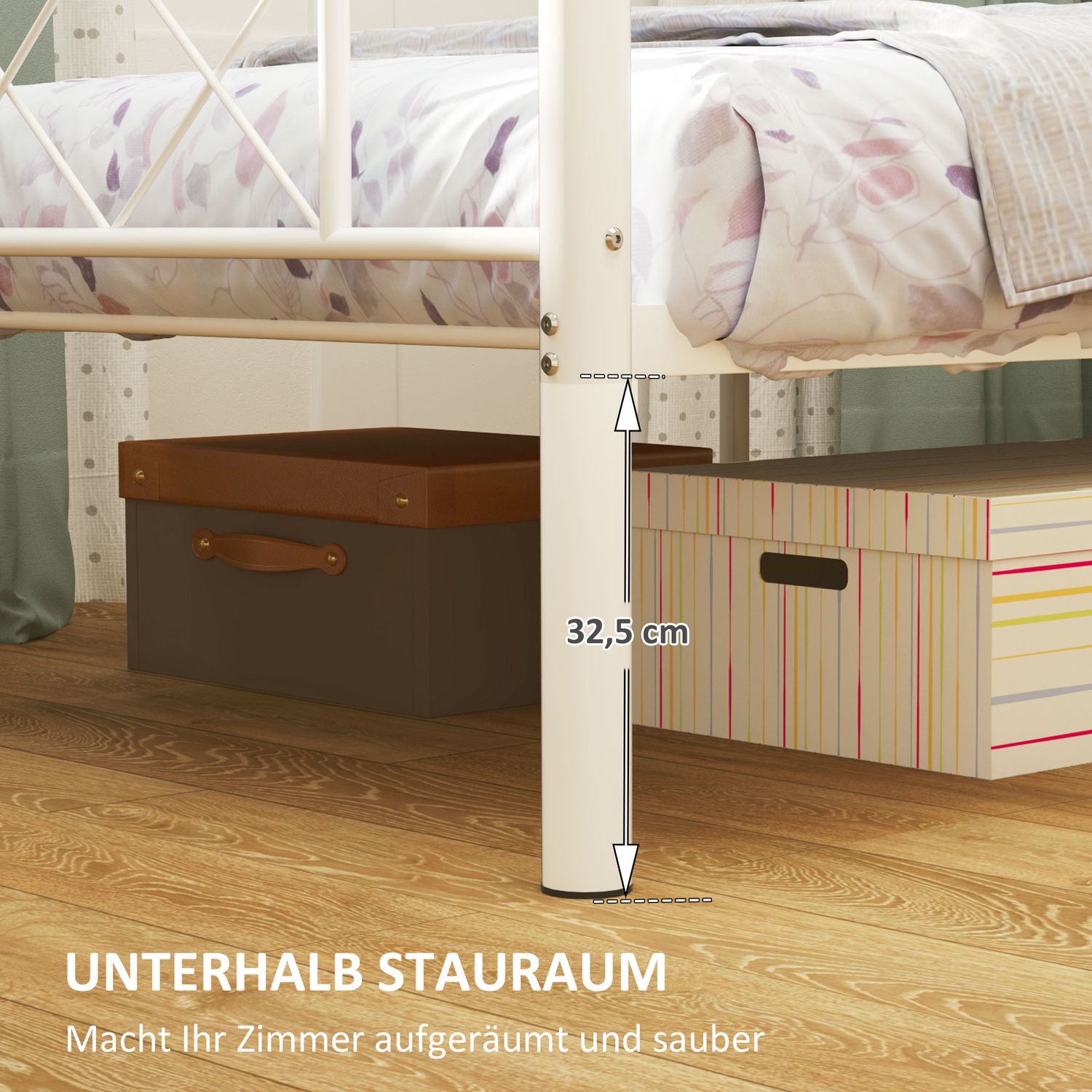 Sängram i stål för 200x90cm Madrass, Vit, 88cm hög