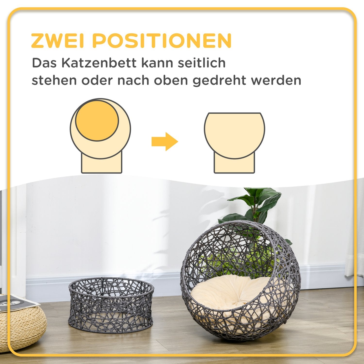 Snygg Cat Bed Cave med Kudde – Lila & Cream Rep