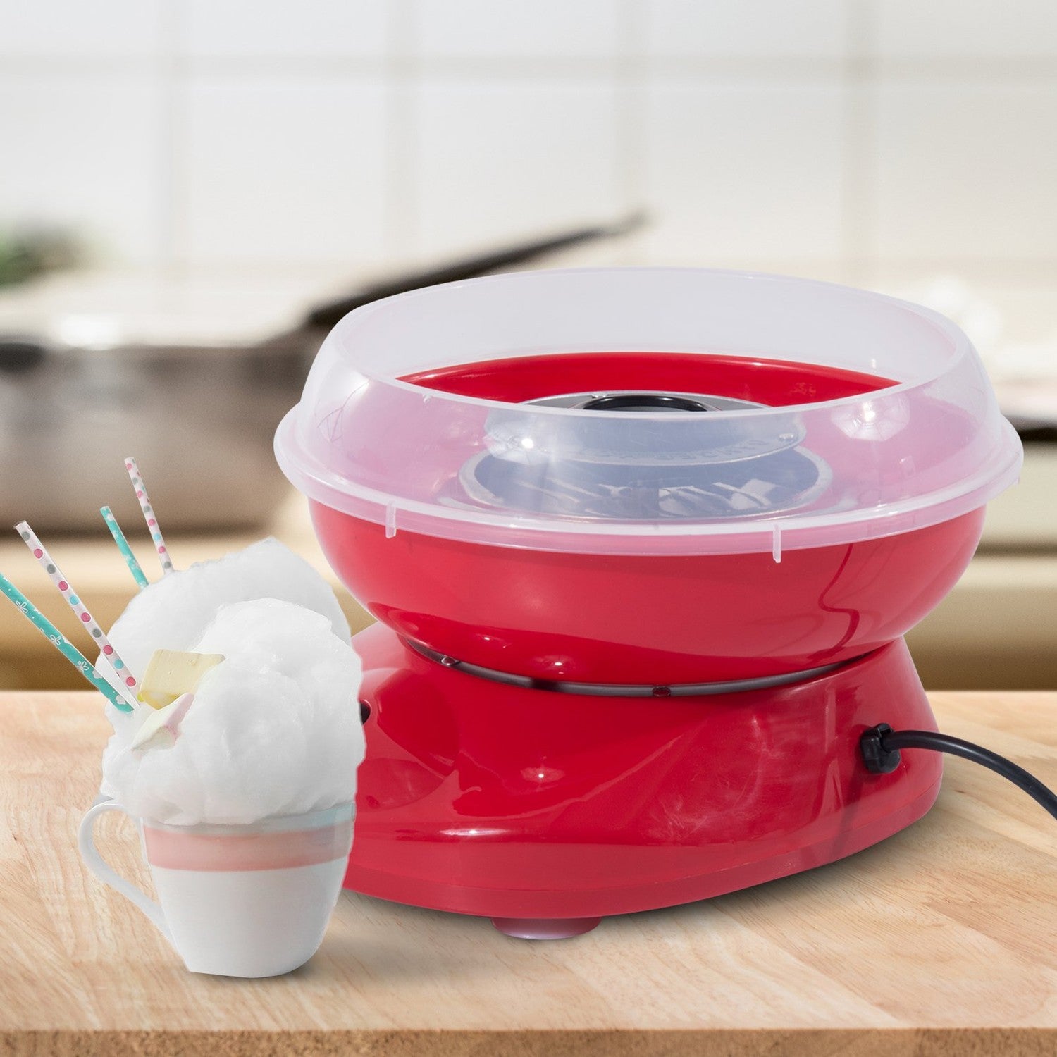 Sockervaddsmaskin – röd, enkel rengöring, bärbar design
