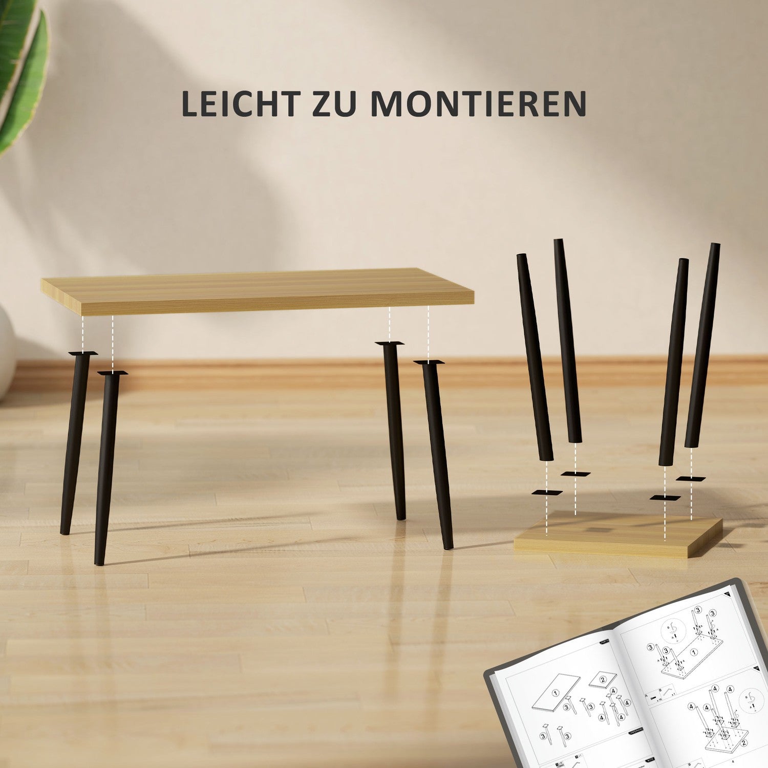 Set med 2 soffbord med stålstomme – Naturlig träfinish