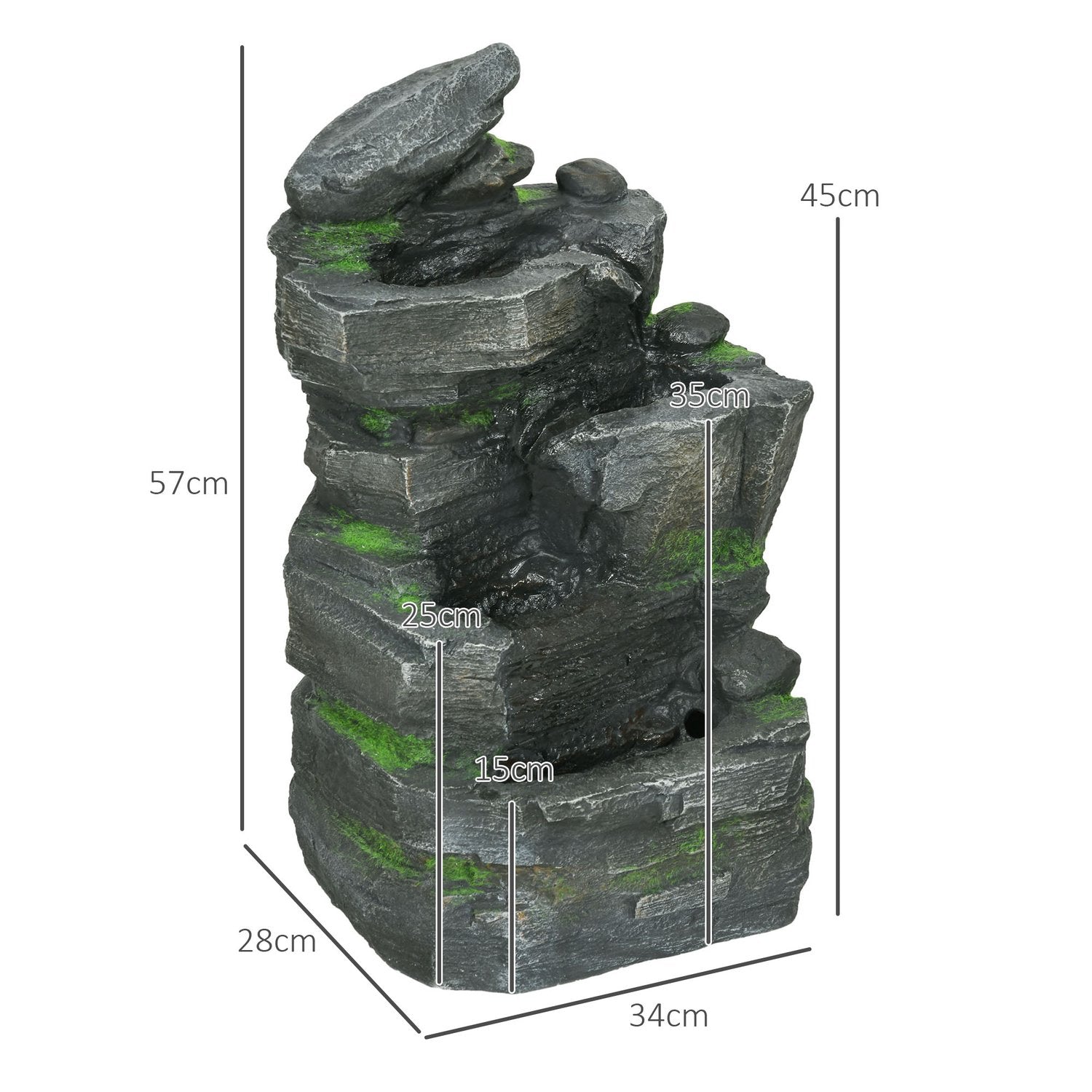 Solar Garden Fountain med LED-belysning, 4 nivåer, 57cm