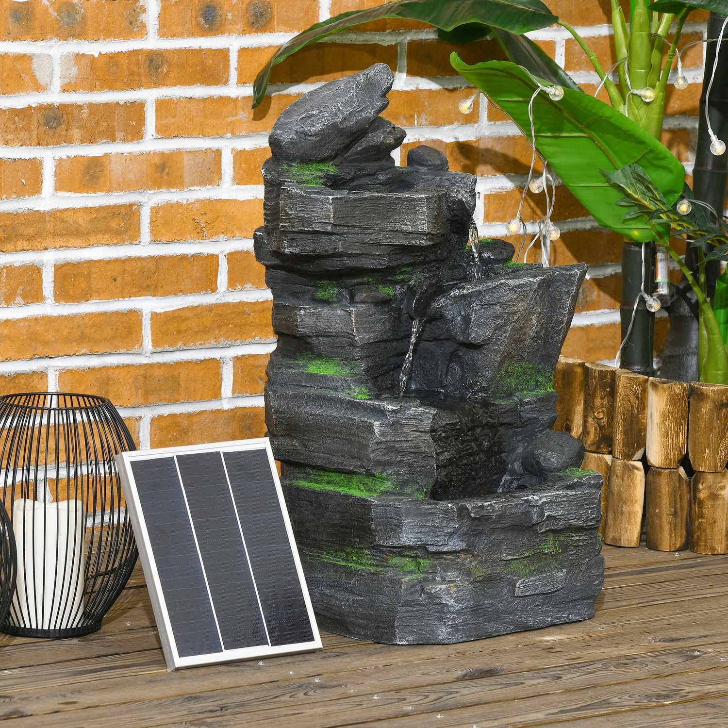 Solar Garden Fountain med LED-belysning, 4 nivåer, 57cm