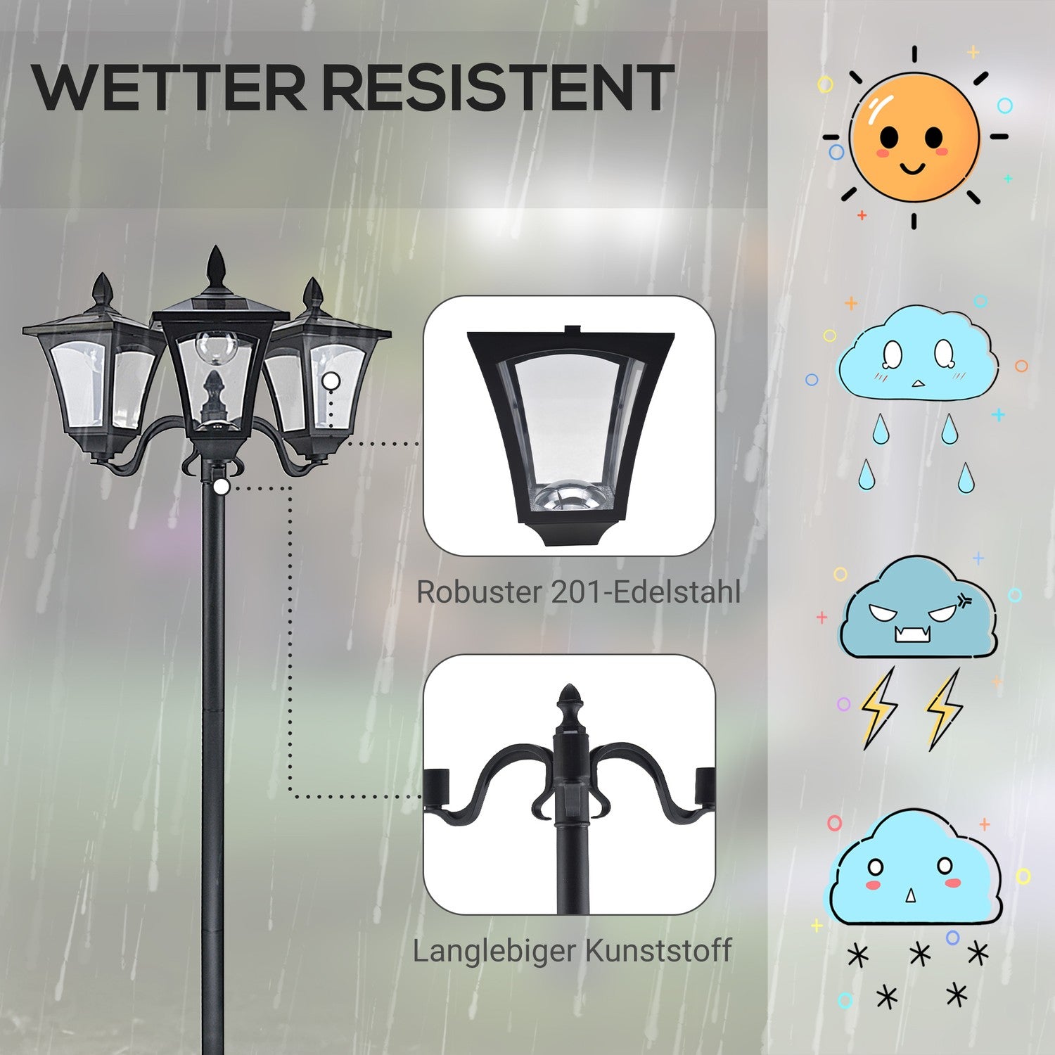 Solar Garden Path Light, 3 lågor, rostfritt stål, LED