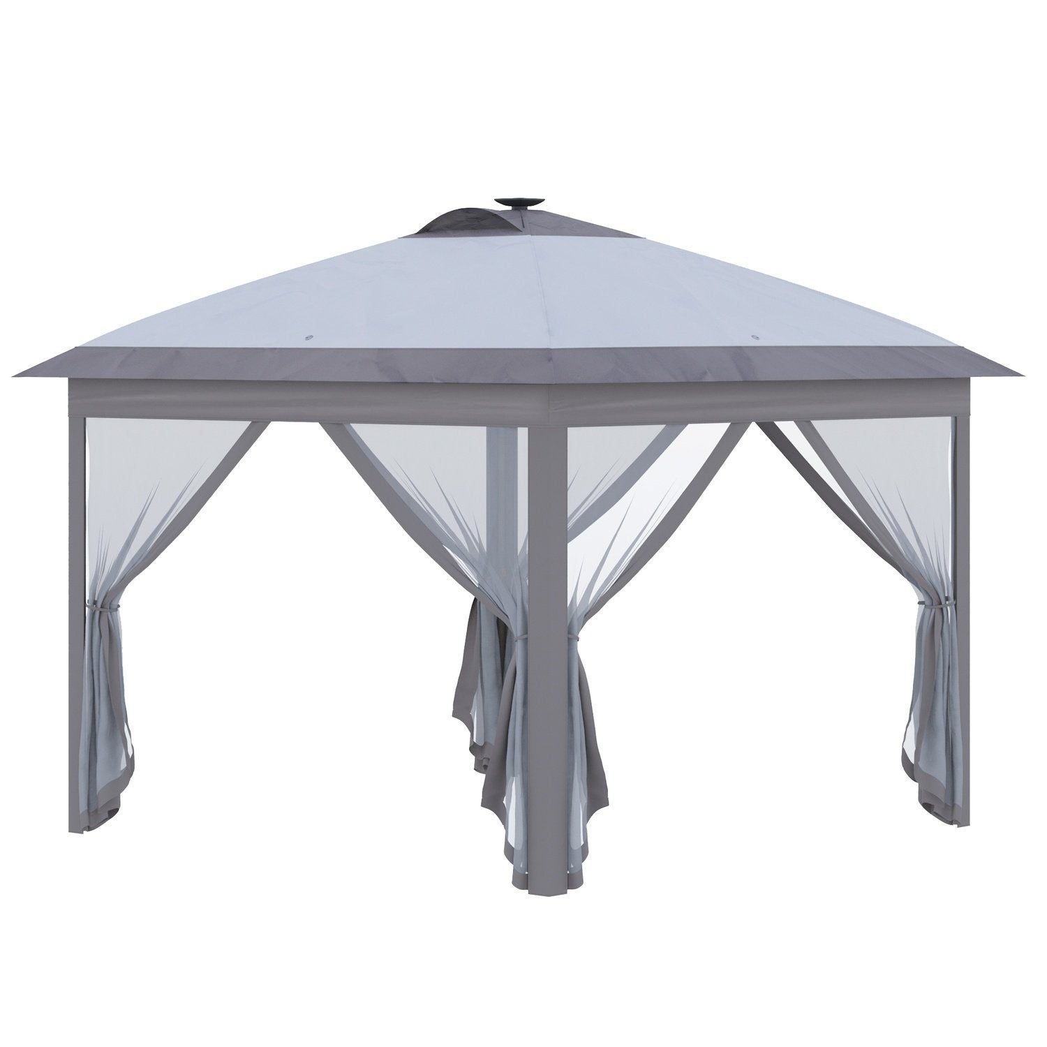 Gazebo 3.3X3.3M Folding Gazebo Led Usb Pop-Up Mesh Sidoväggar Solskyddsväska Oxford Grå