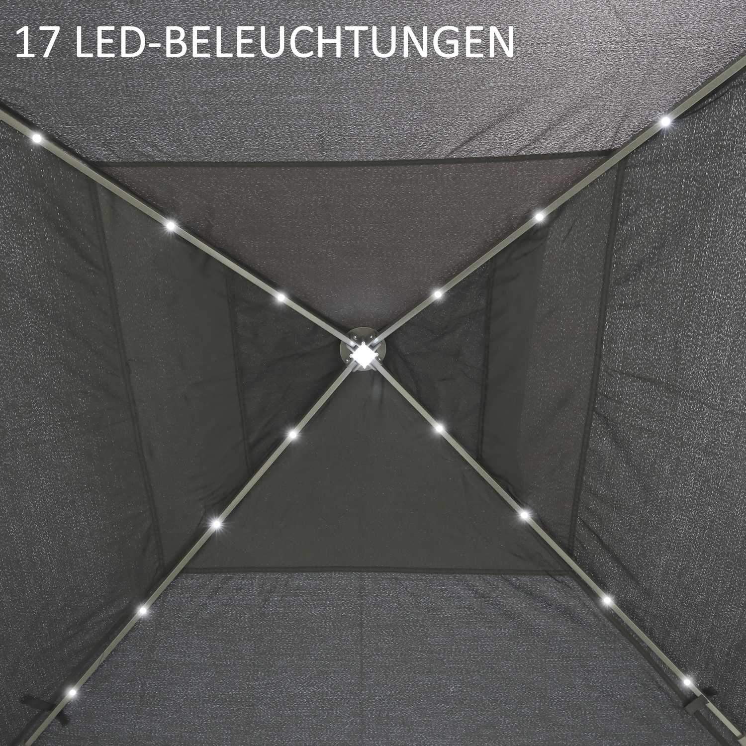 Gazebo 3.3X3.3M Folding Gazebo Led Usb Pop-Up Mesh Sidoväggar Solskyddsväska Oxford Grå