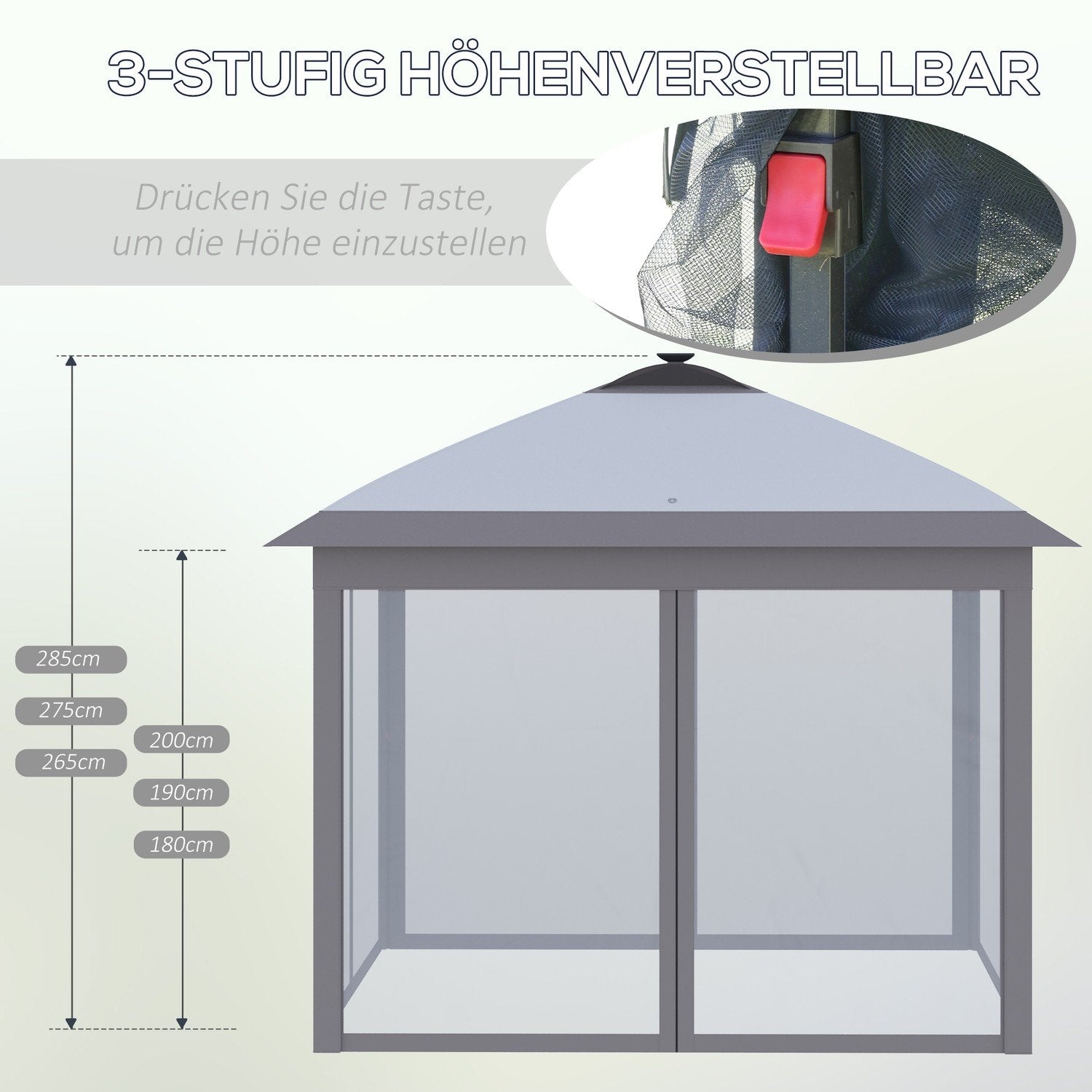 Gazebo 3.3X3.3M Folding Gazebo Led Usb Pop-Up Mesh Sidoväggar Solskyddsväska Oxford Grå