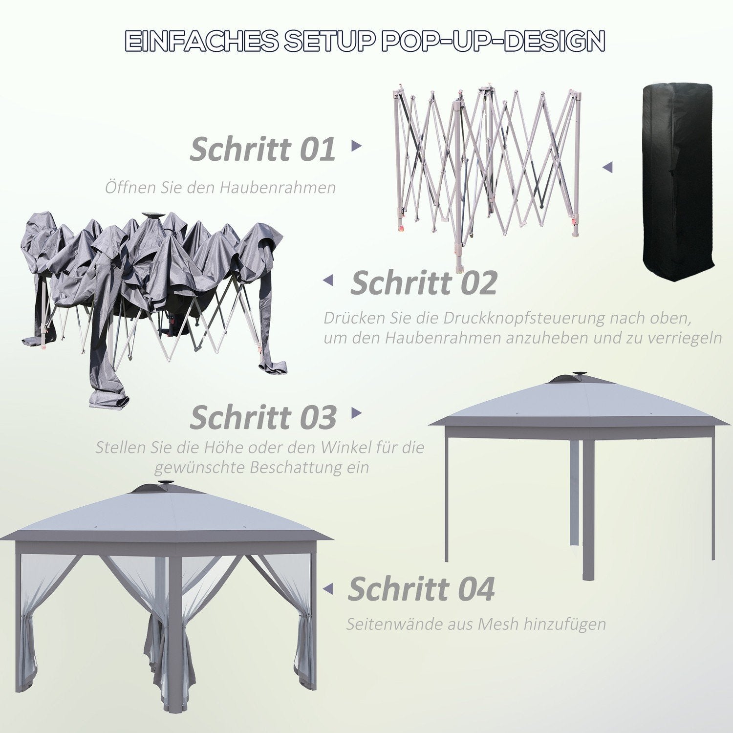 Gazebo 3.3X3.3M Folding Gazebo Led Usb Pop-Up Mesh Sidoväggar Solskyddsväska Oxford Grå