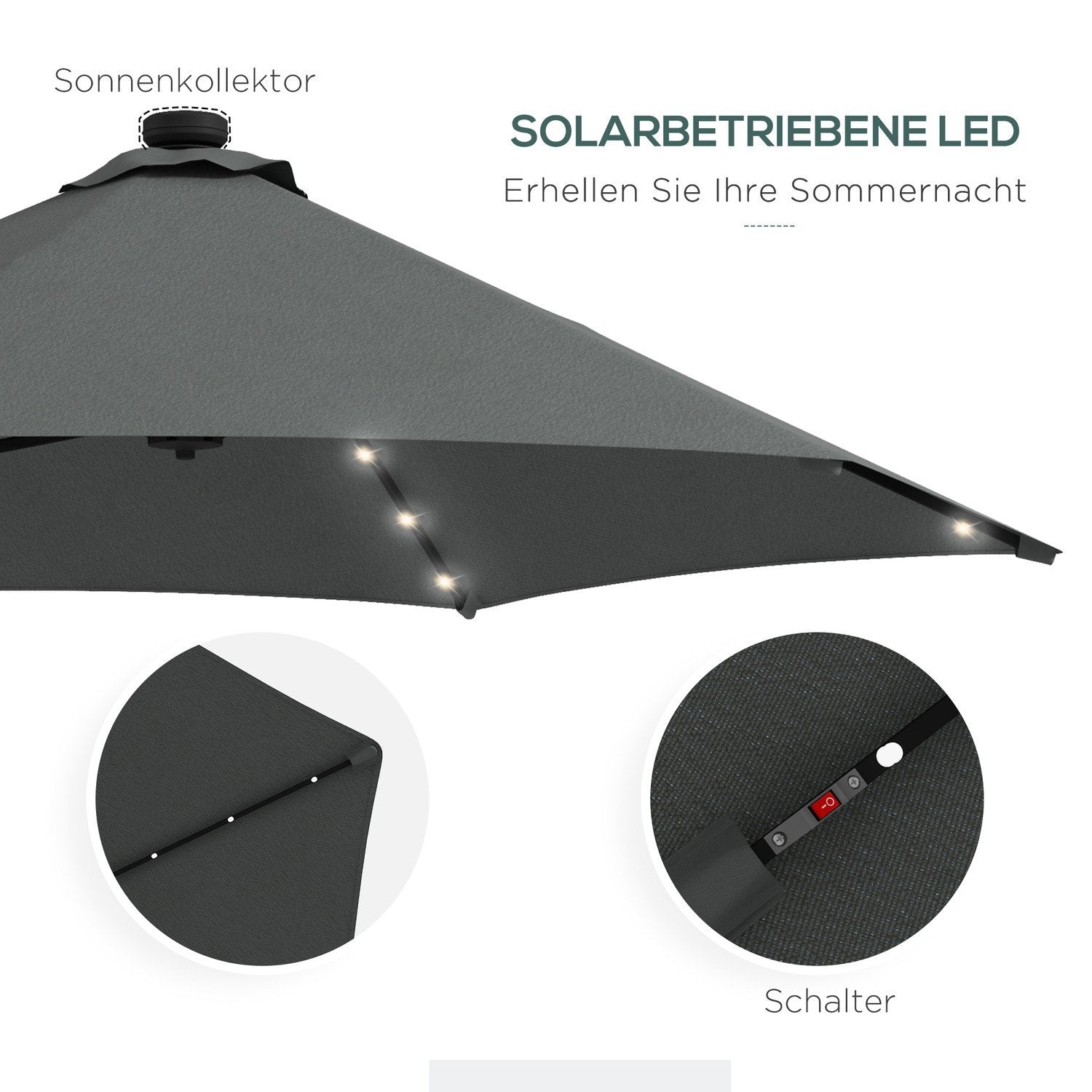 Parasoll, Ø290 Cm Fribärande Paraply Med Uv-Skydd, Led-Balkongparasoll Med Korsfot, Uteplatsparaply Med Skyddskåpa, Stål, Mörkgrå