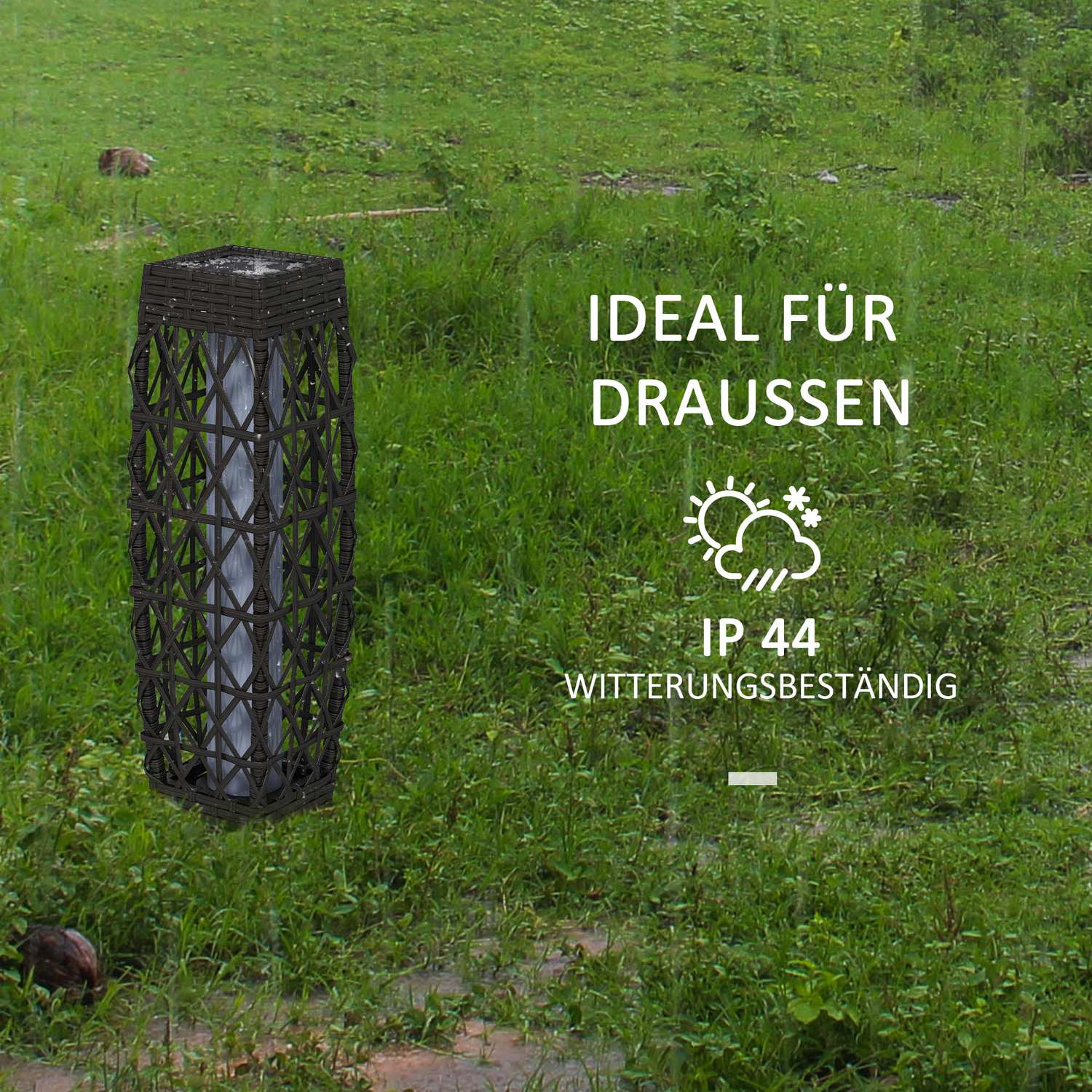 Solar LED trädgårdslampa med rotting & ljussensor, grå