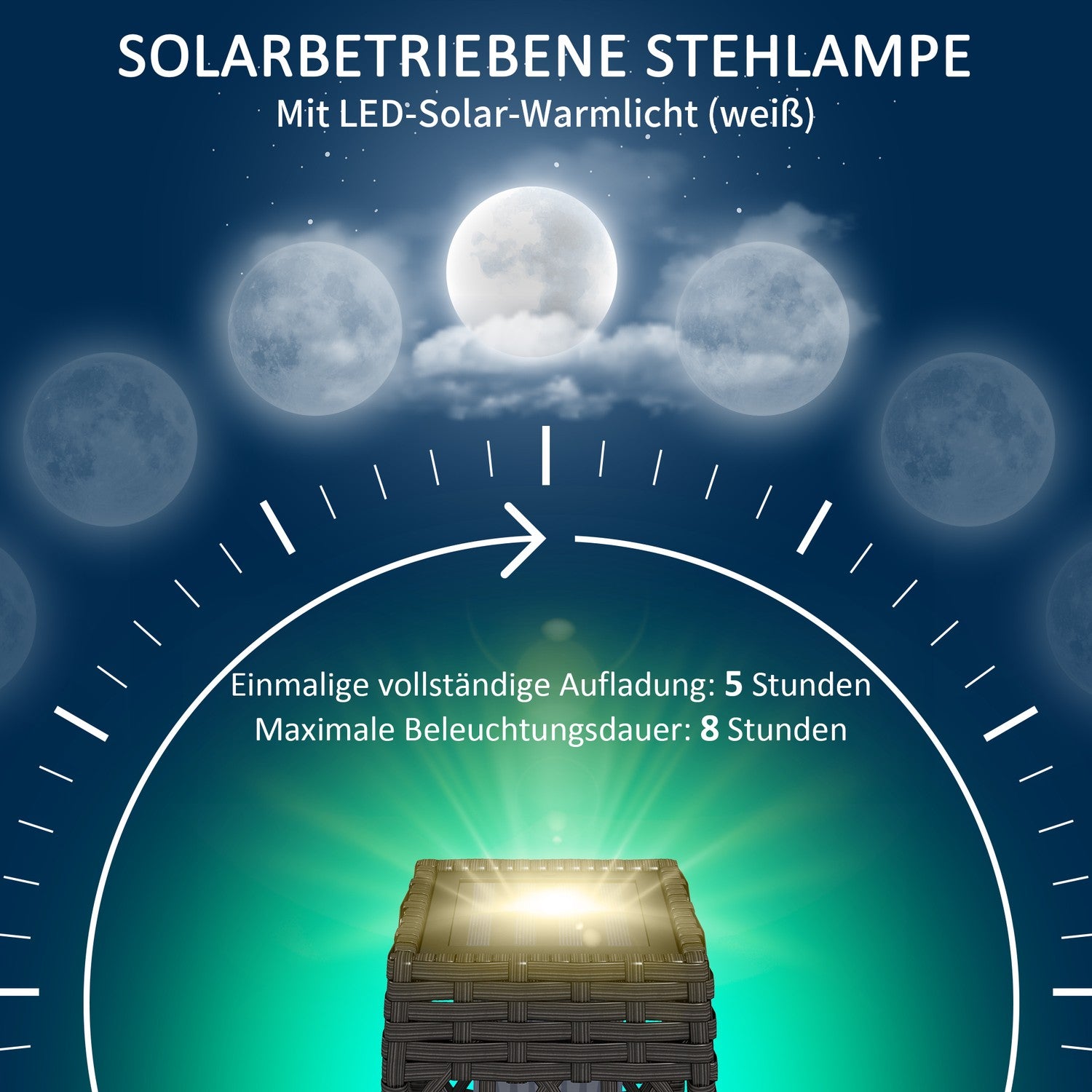 Solar LED trädgårdslampa med rotting & ljussensor, grå