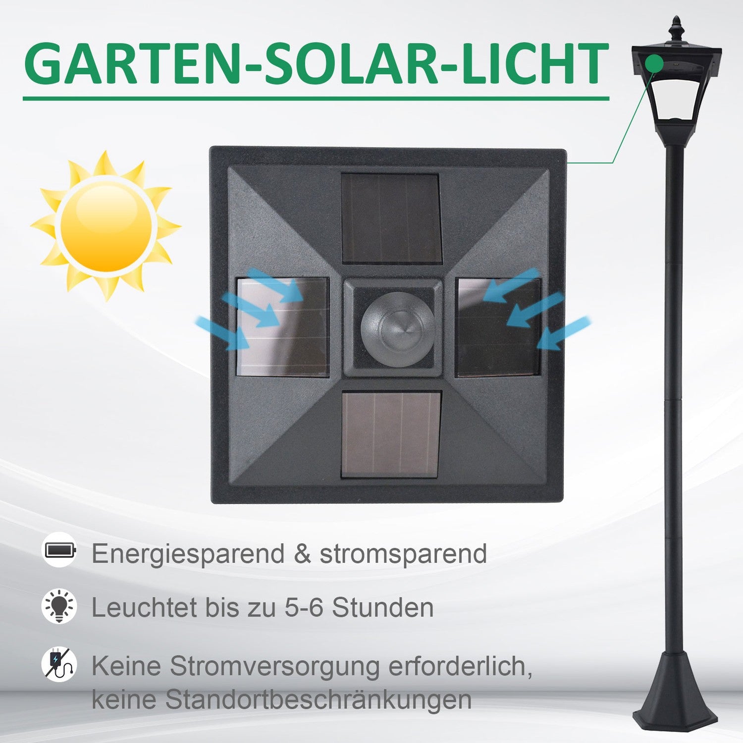 Solar Path Light med 10-lumen LED, svart, 120cm